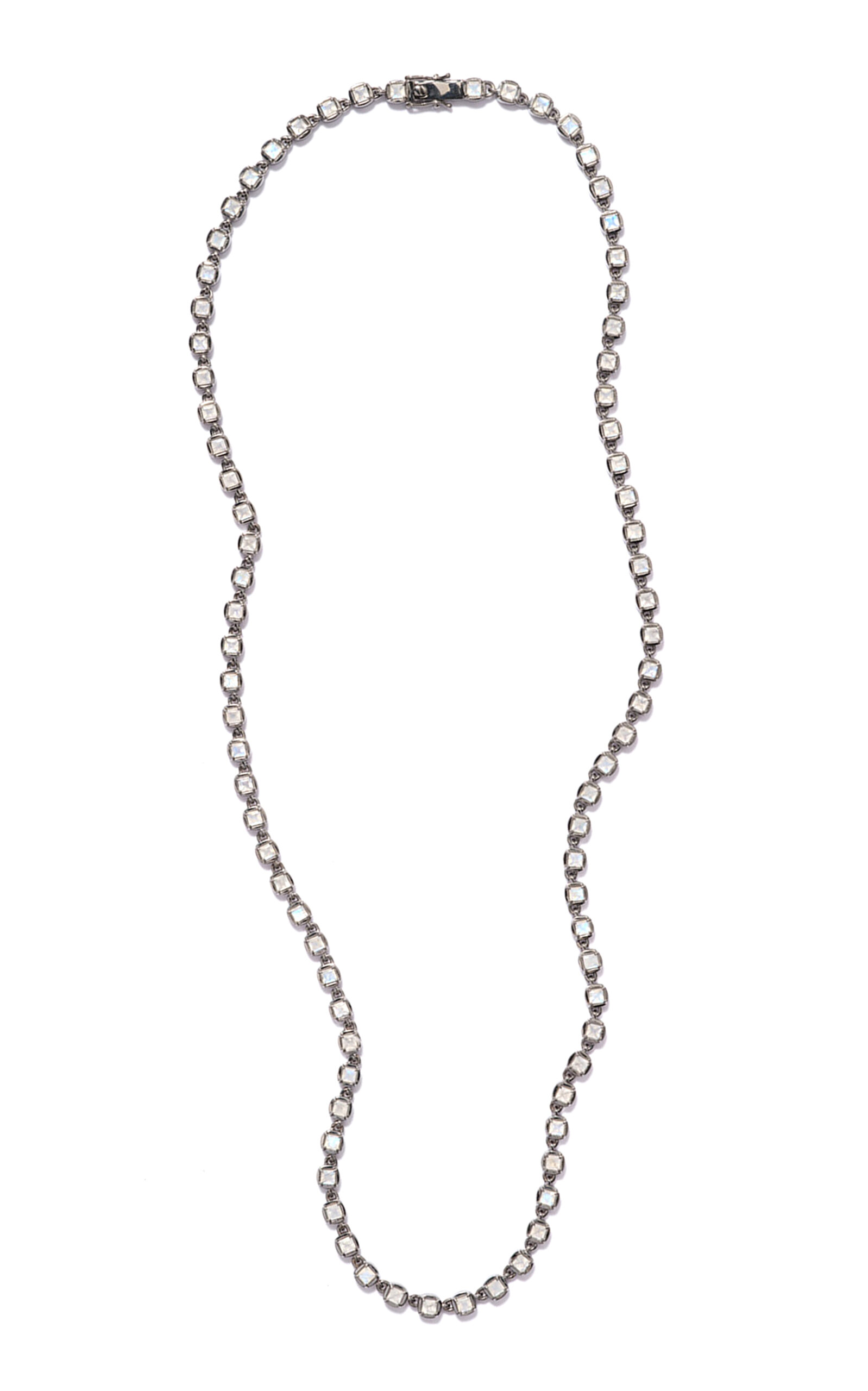 Nakard 3d Tile Chain Opera Necklace In Rainbow Moonstone In Silver