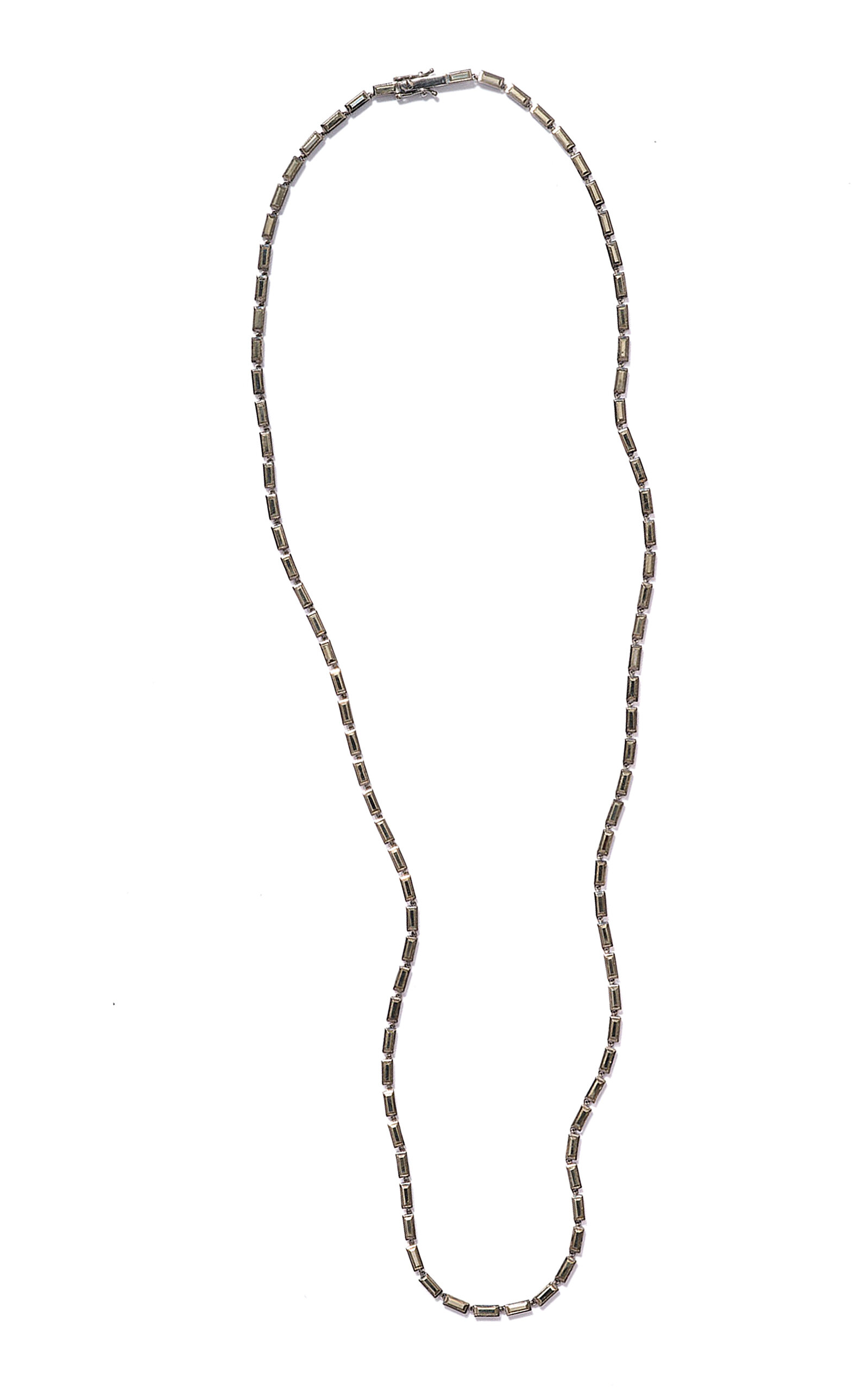 Mini Linear Baguette Tile Opera Necklace in Pyrite