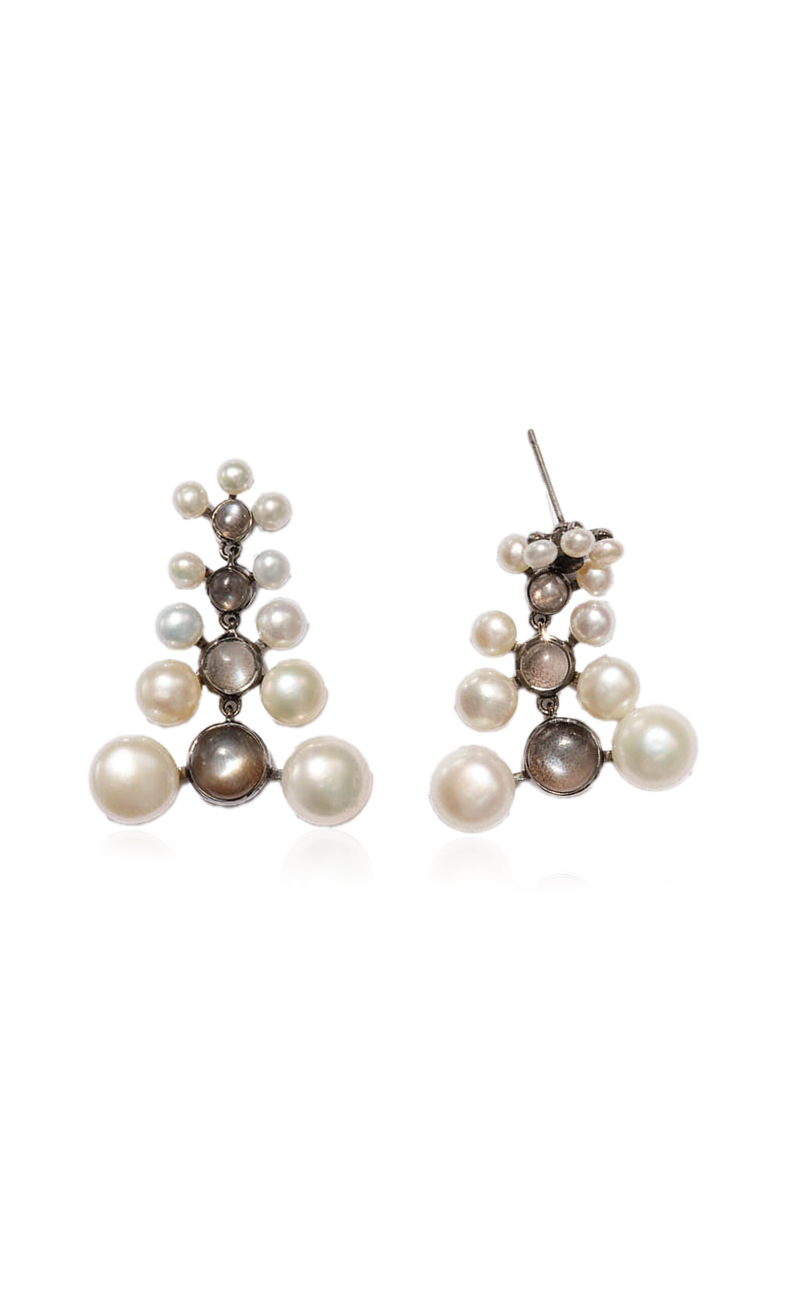 Nakard Siren Earrings In Pearl & Black Sheen Moonstone In White