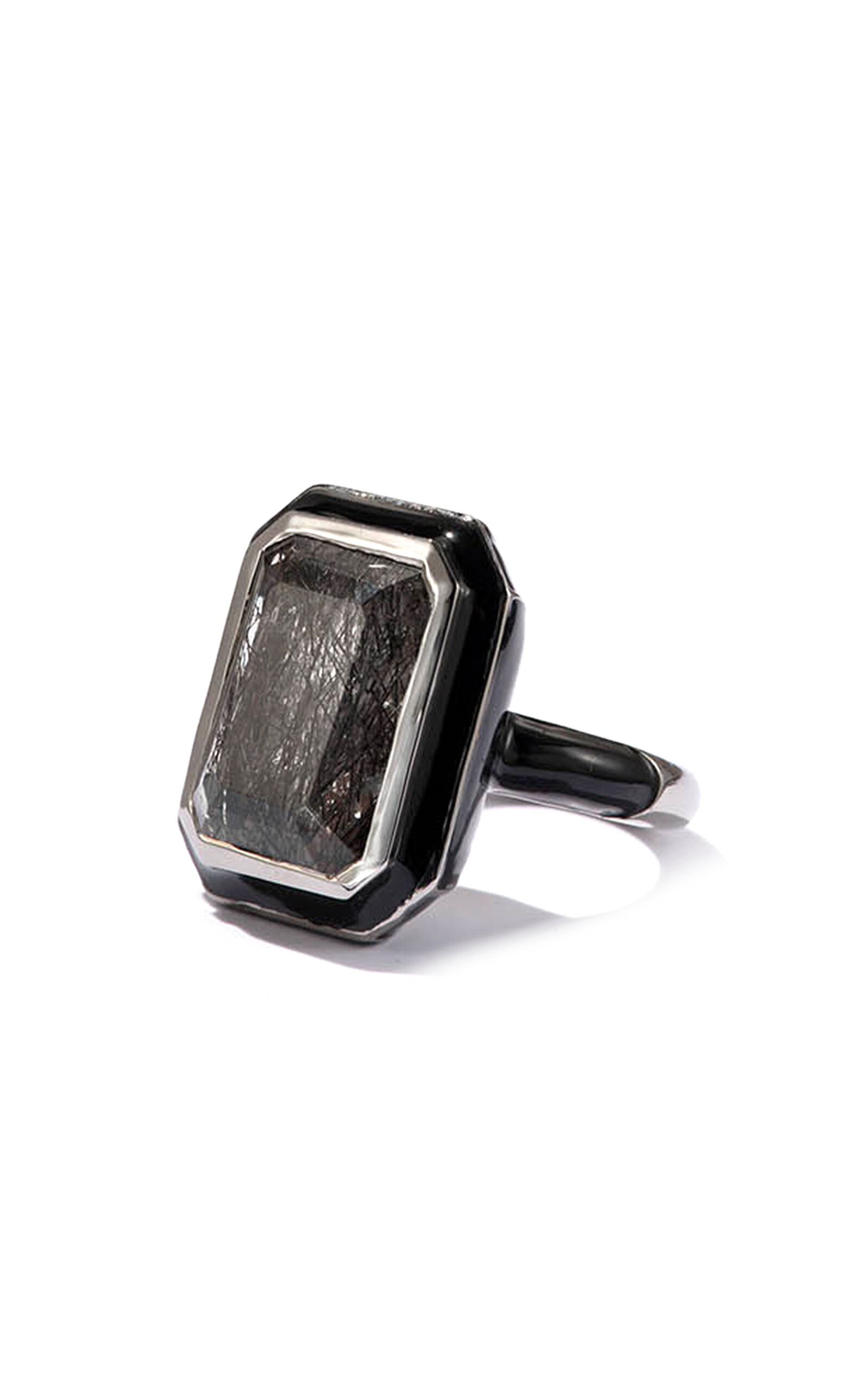 Nakard Deco Lacquer Enamel Ring In Black Rutilated Quartz