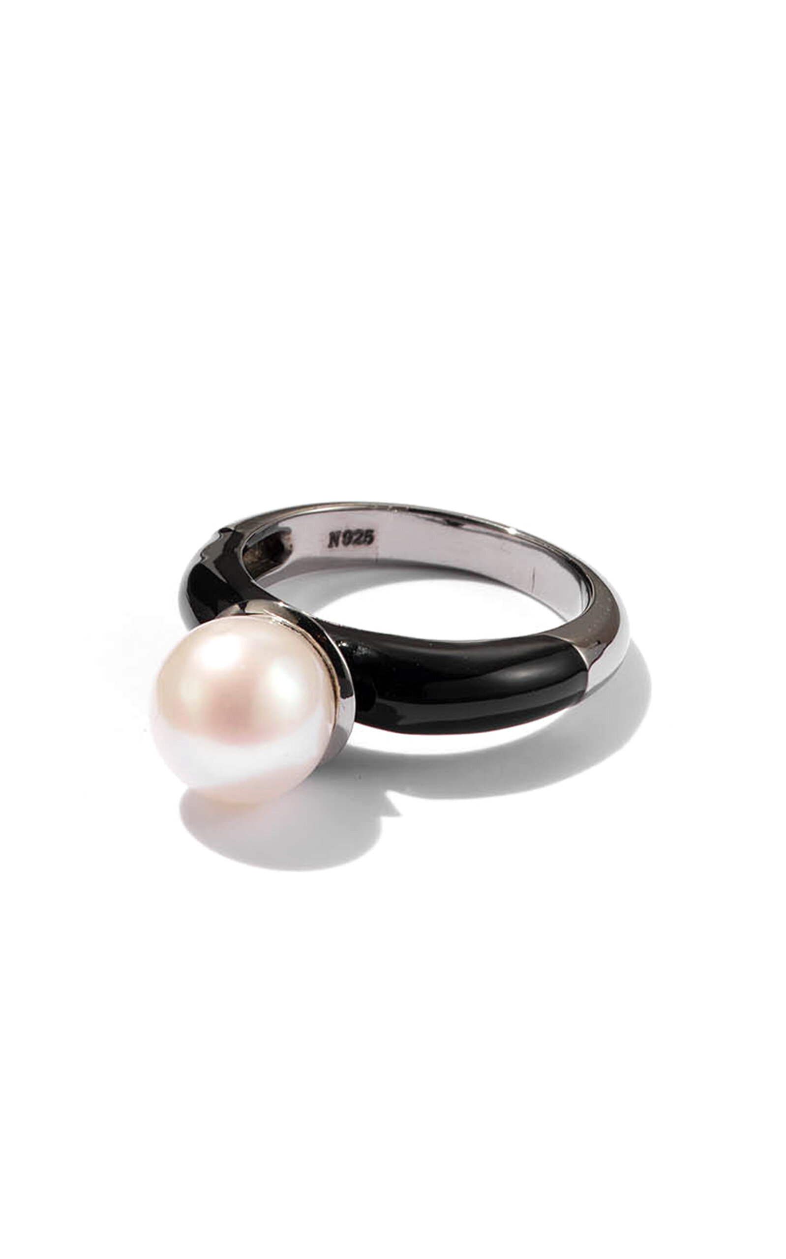 Nakard Push Pin Solitaire Ring In Pearl In Black