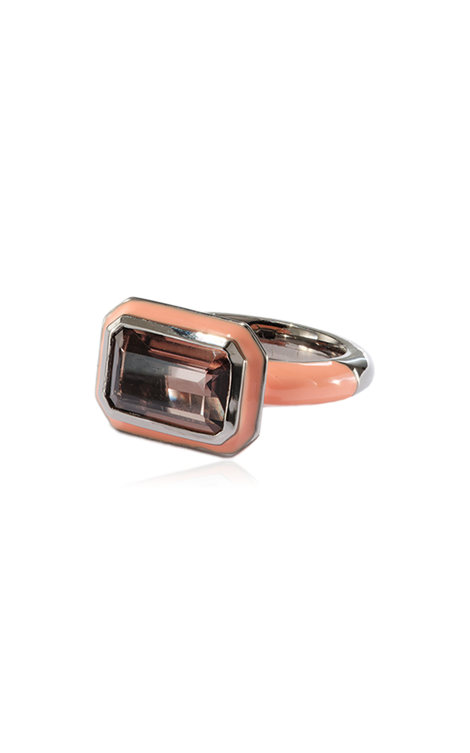 Nakard East-west Deco Lacquer Solitaire Ring In Smokey Quartz In Orange
