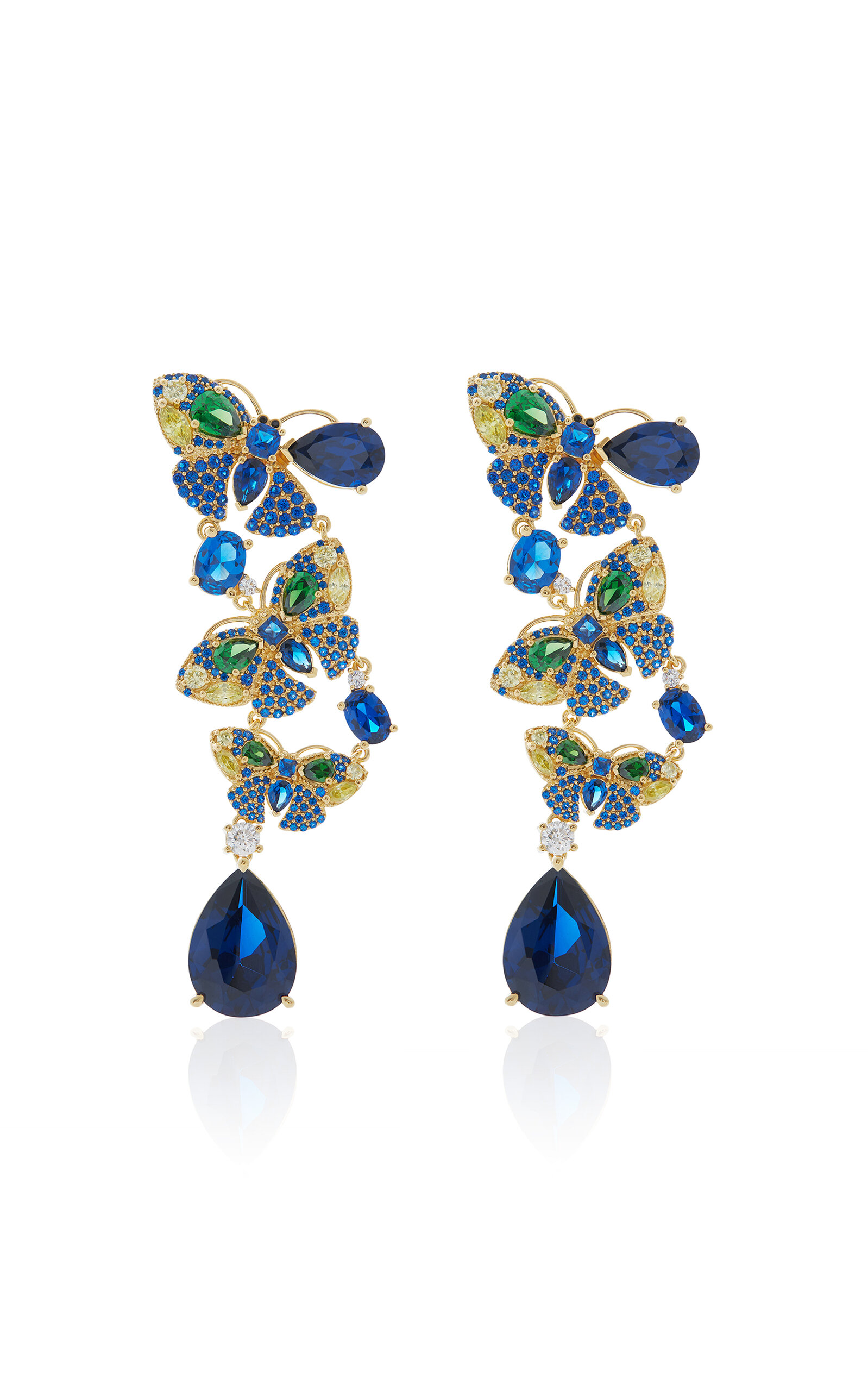 Judith Leiber Butterfly Gem 14k Gold-plated Chandelier Earrings In Blue