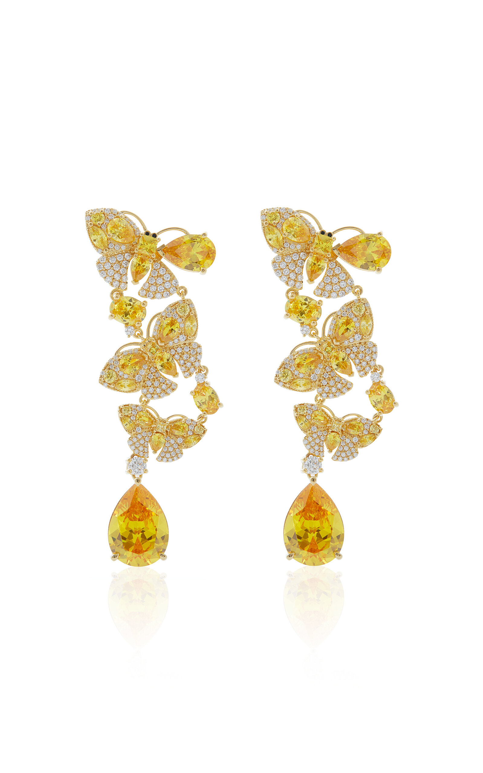 Judith Leiber Butterfly Gem 14k Gold-plated Chandelier Earrings In Yellow