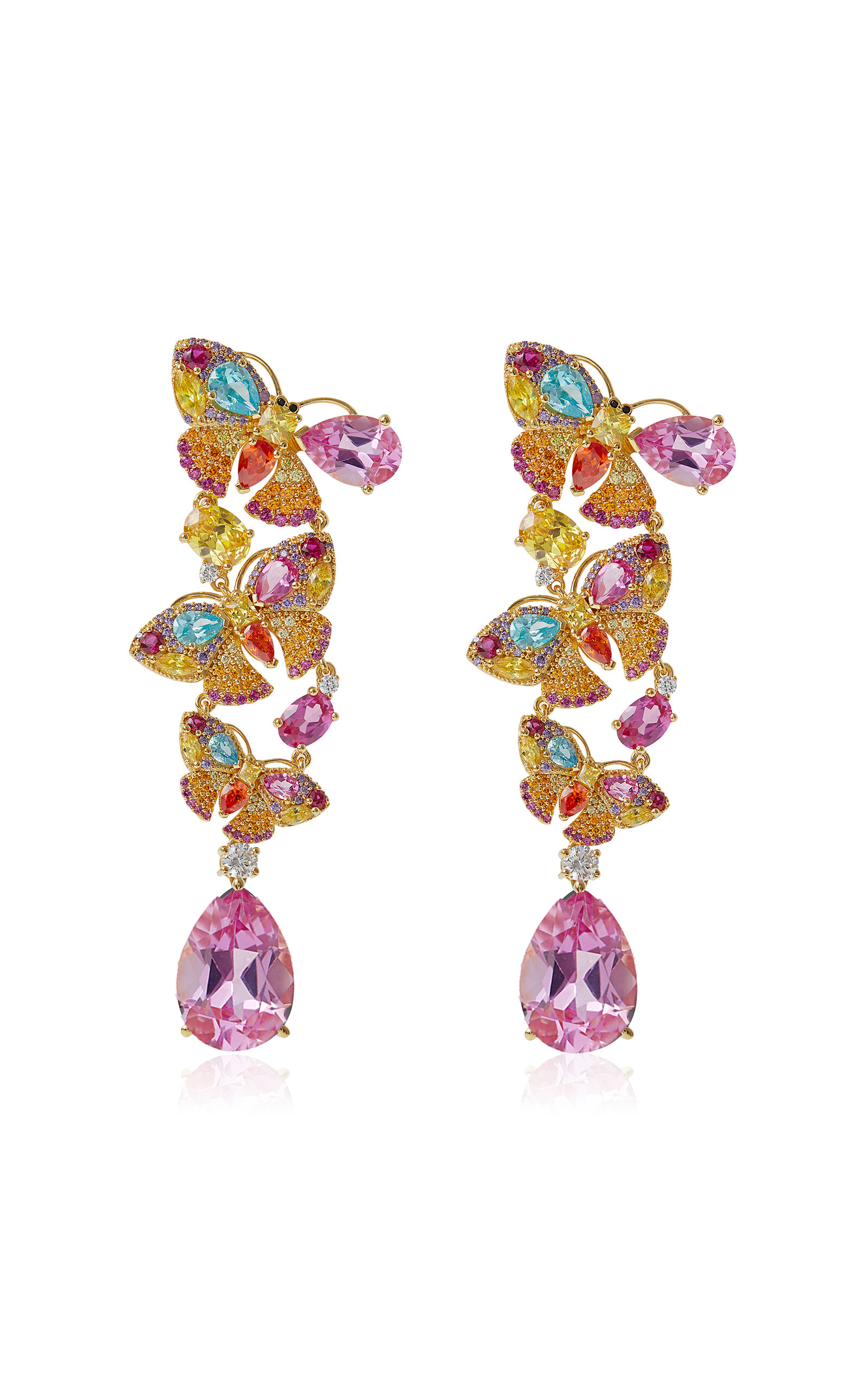 Judith Leiber Butterfly Gem 14k Gold-plated Chandelier Earrings In Multi