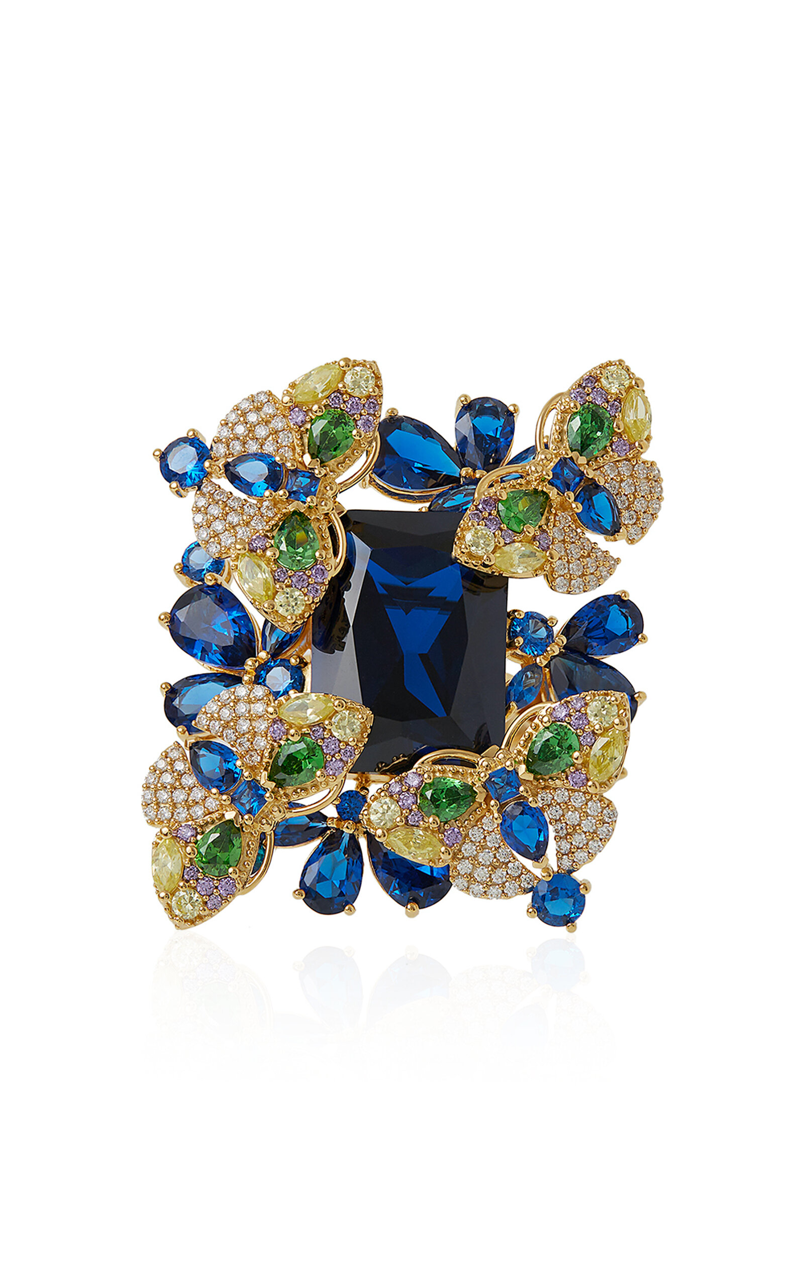 Judith Leiber Butterfly Gem 14k Gold-plated Halo Ring In Blue