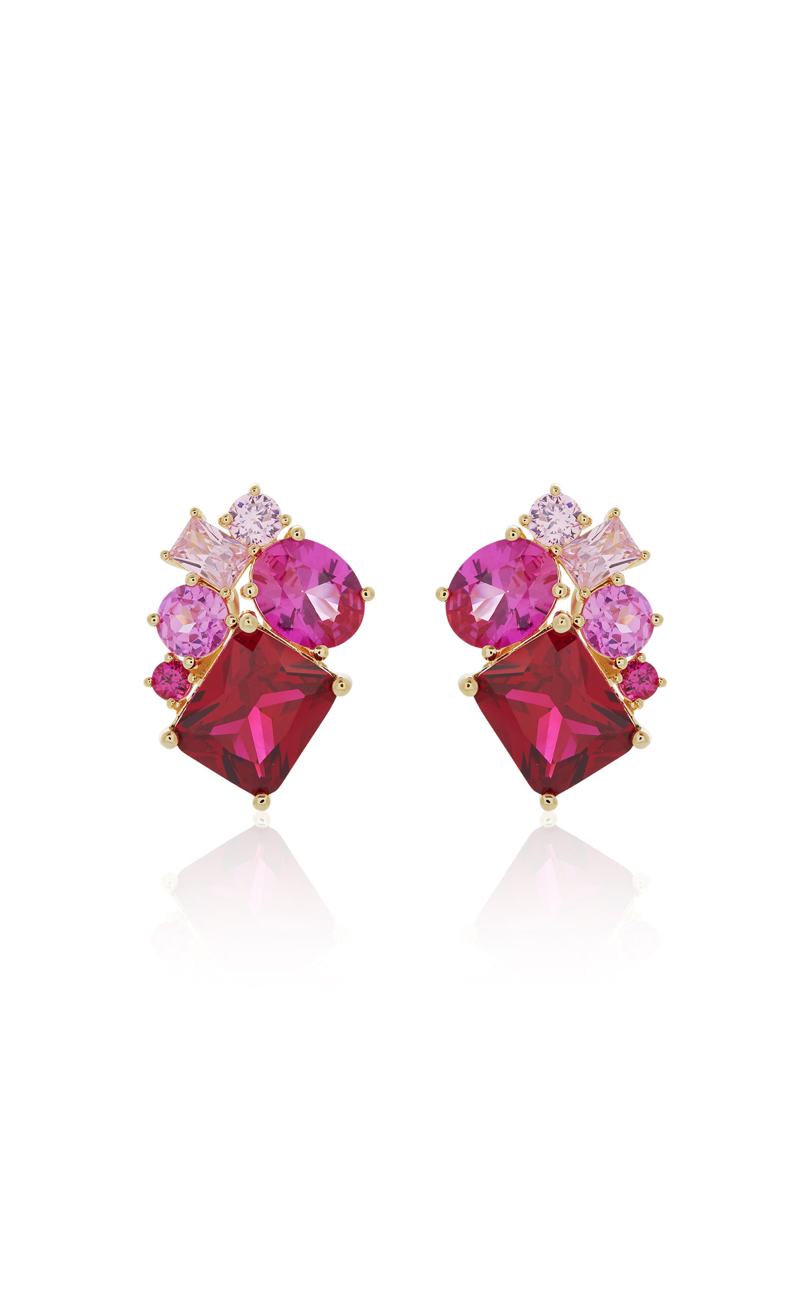 Judith Leiber Square Gem Cluster 14k Gold-plated Earrings In Pink