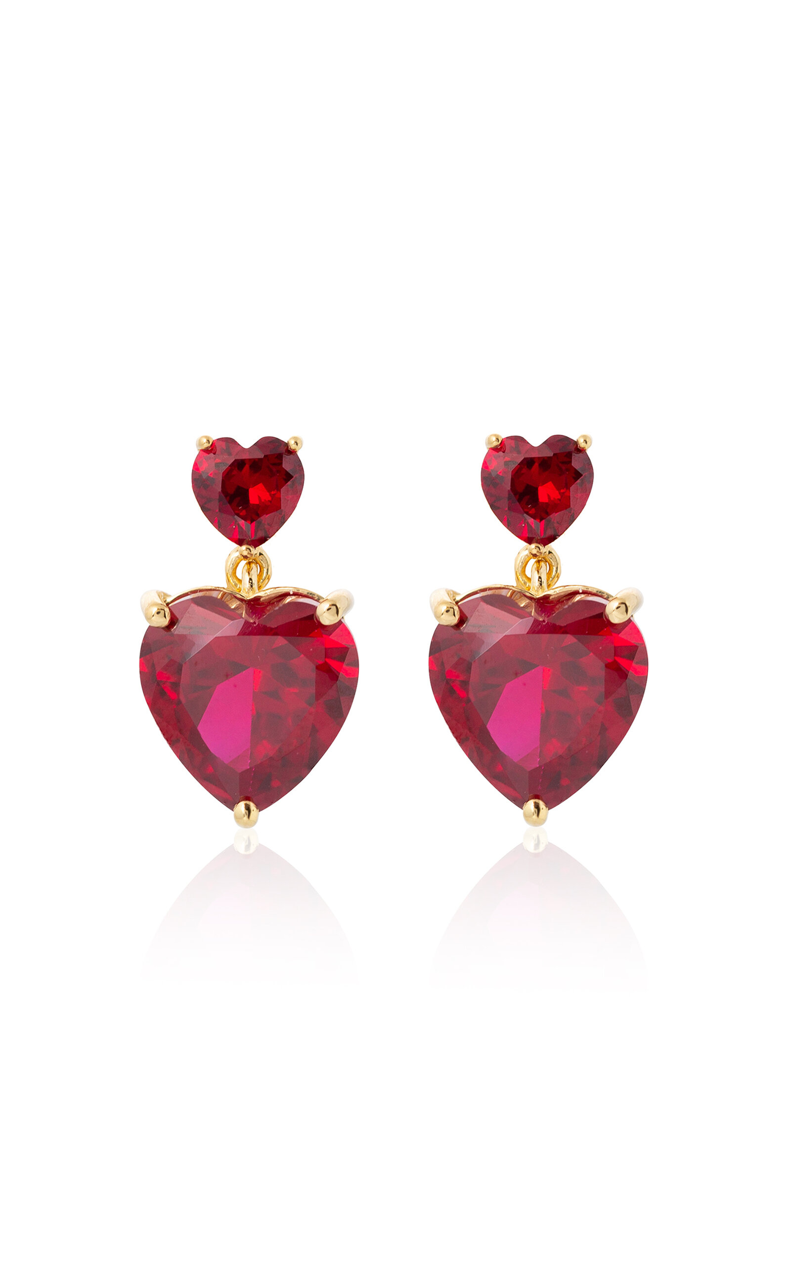 Judith Leiber Gem Heart 14k Gold-plated Drops Earrings In Red