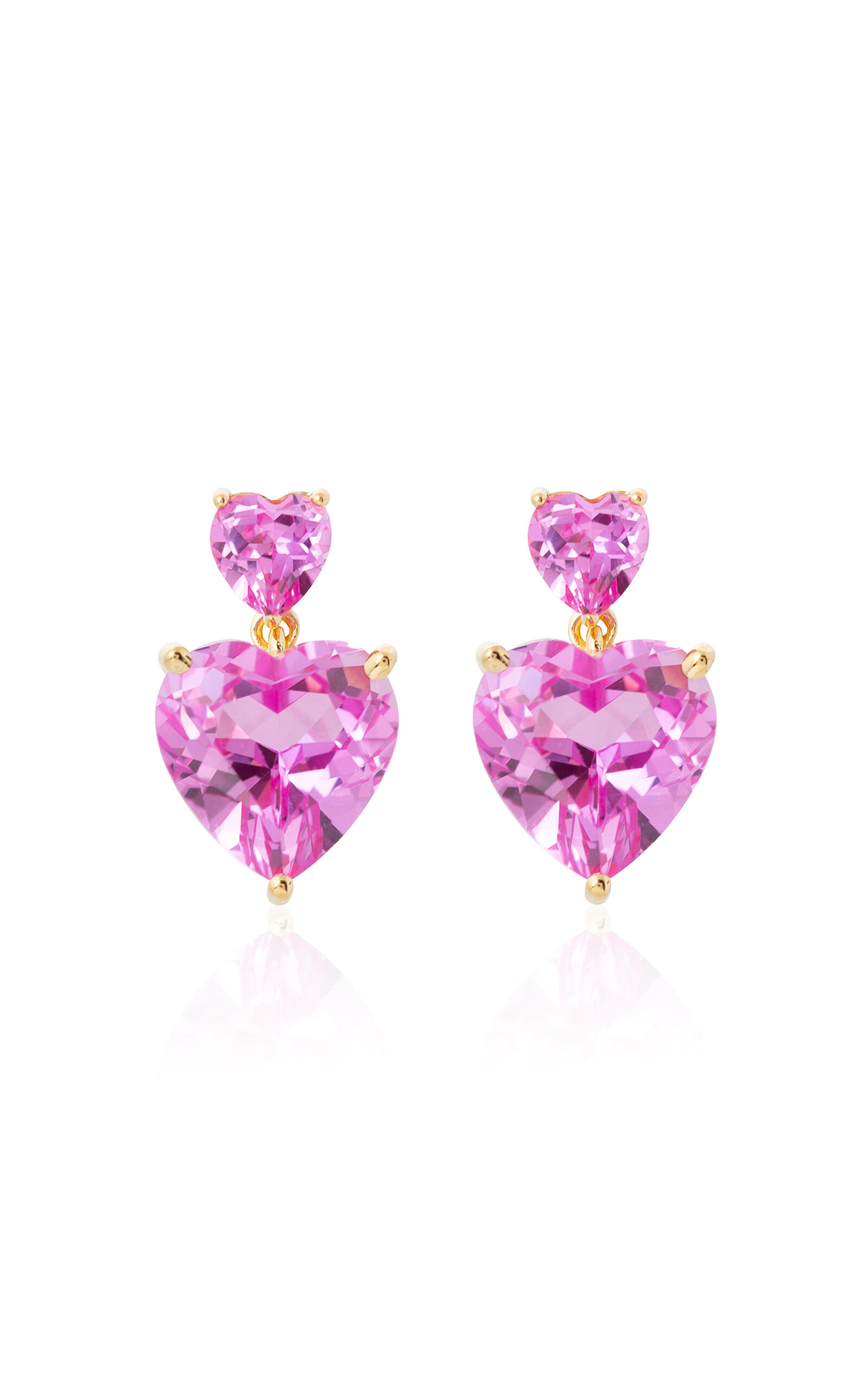 Judith Leiber Gem Heart 14k Gold-plated Drops Earrings In Pink