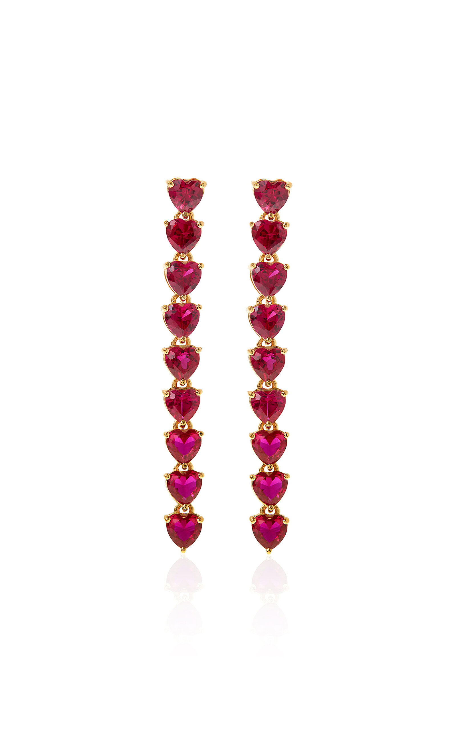 Judith Leiber Gem Heart 14k Gold-plated Long Drops Earrings In Red