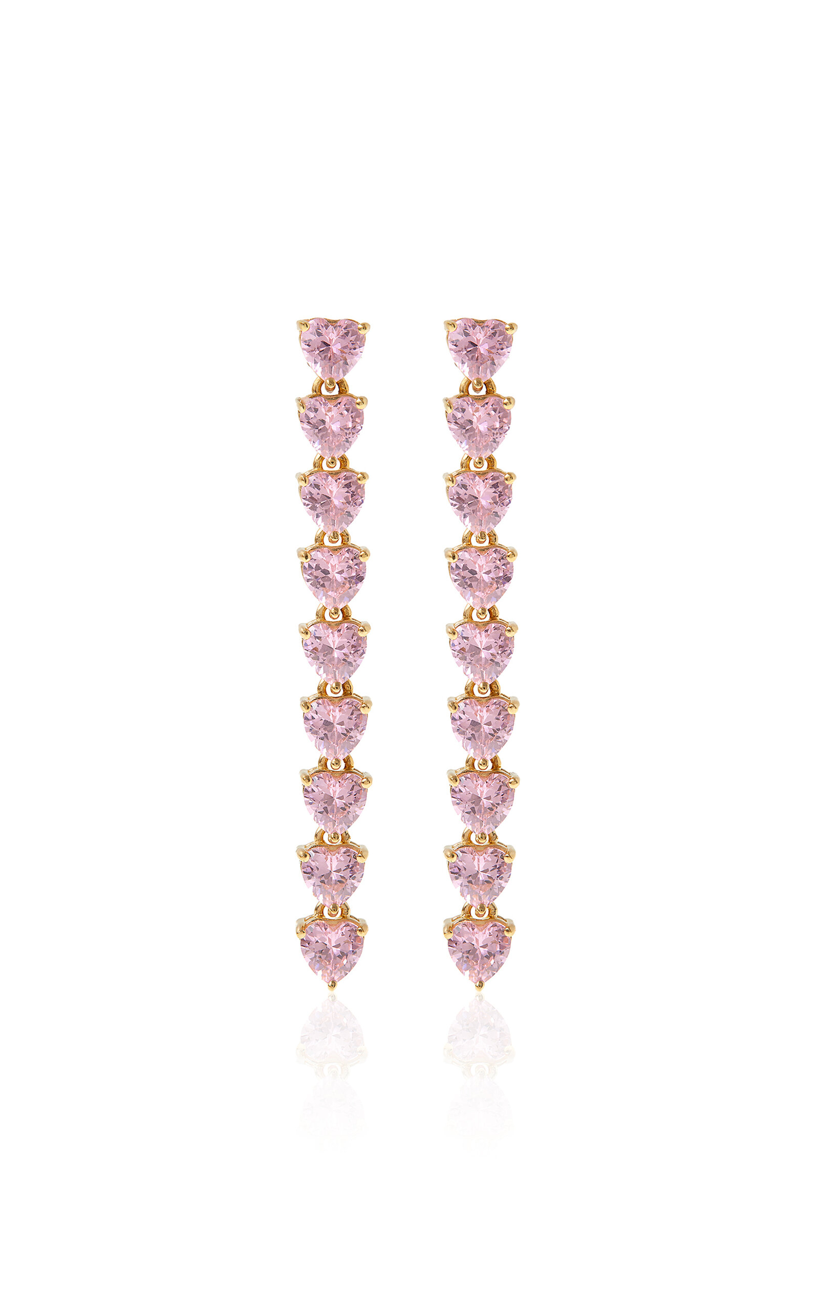 Judith Leiber Gem Heart 14k Gold-plated Long Drops Earrings In Pink