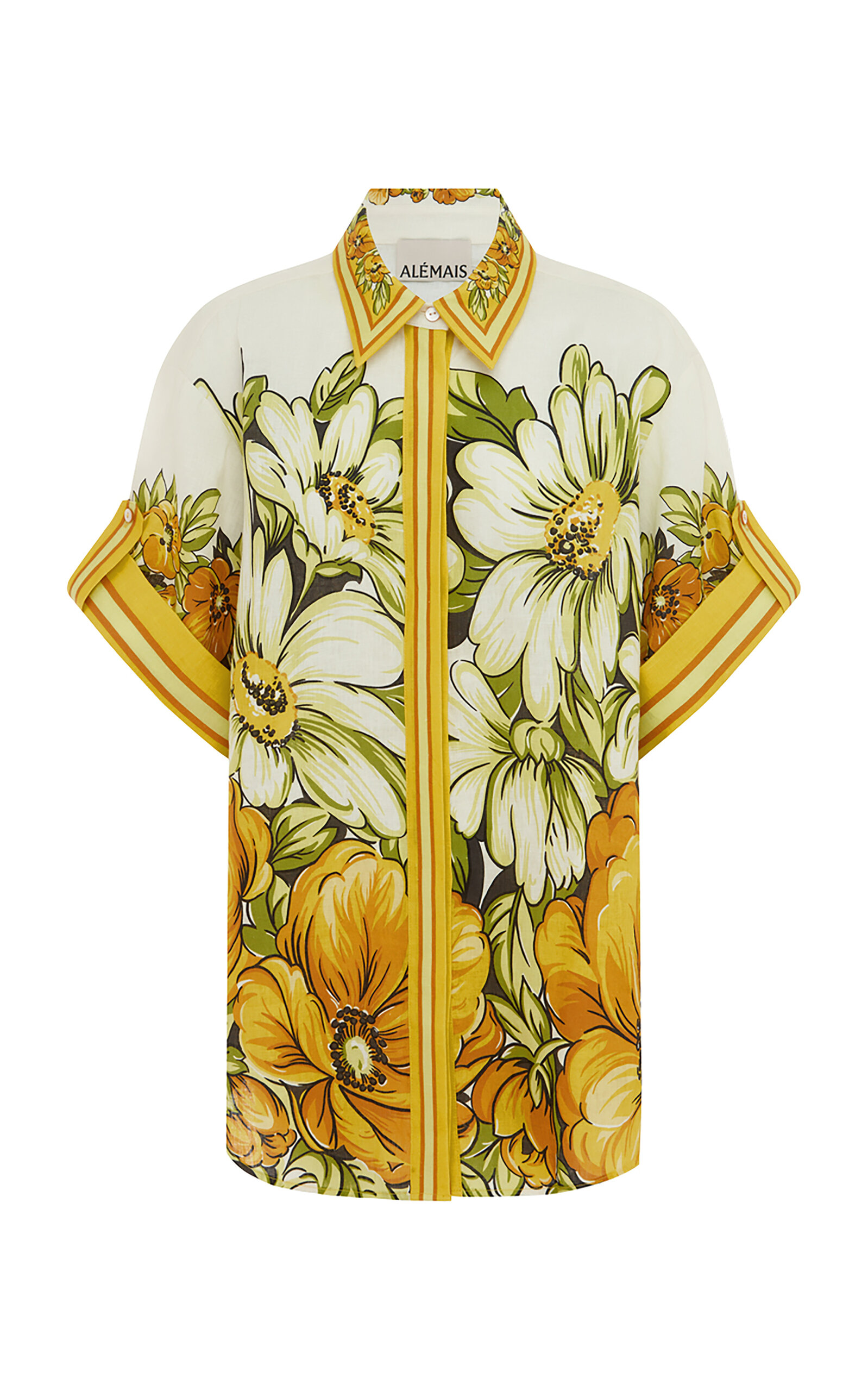 Alemais Gisela Printed Linen Shirt In Yellow