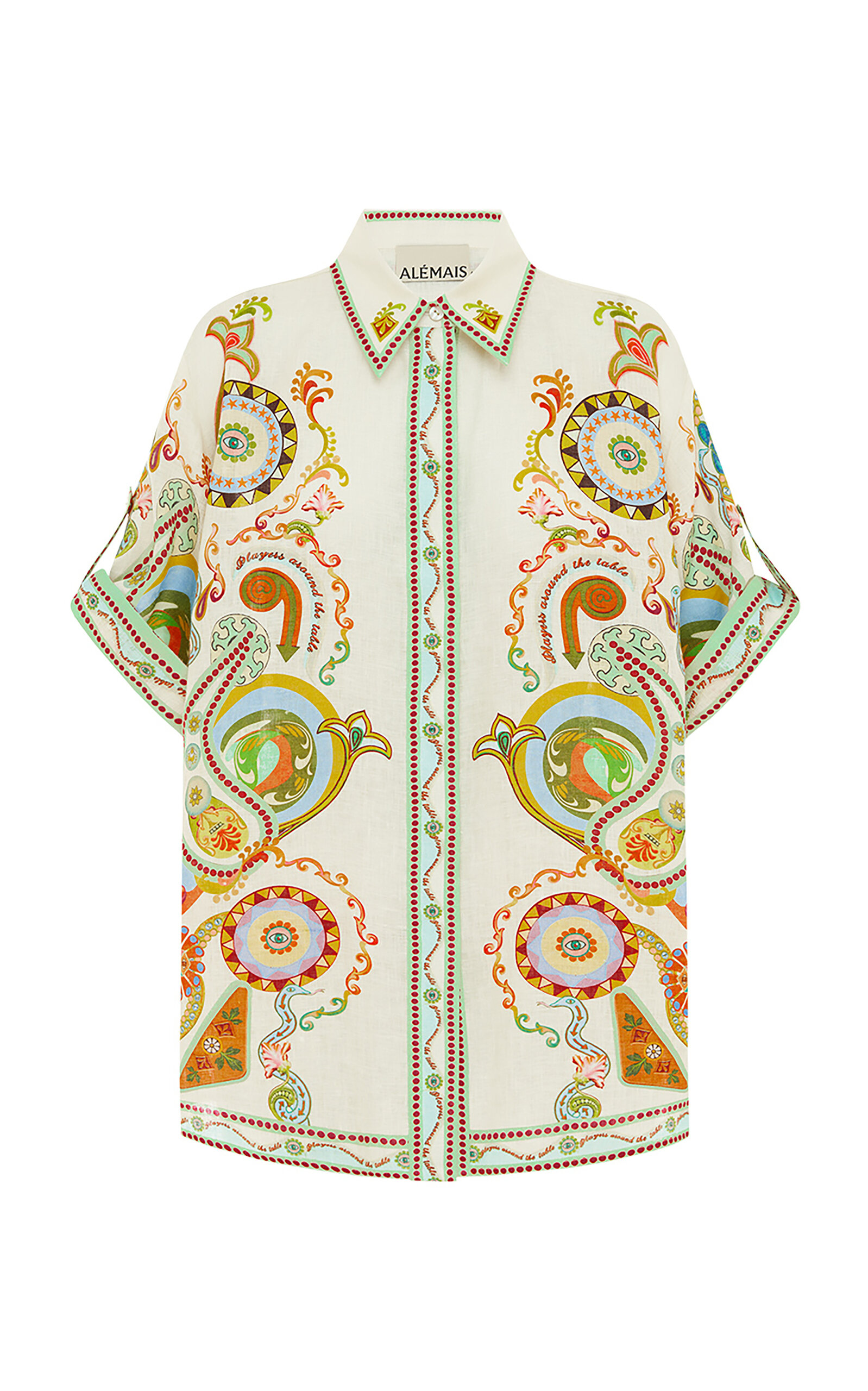 Alemais Pinball Tie-neck Printed Linen Shirt In Neutral