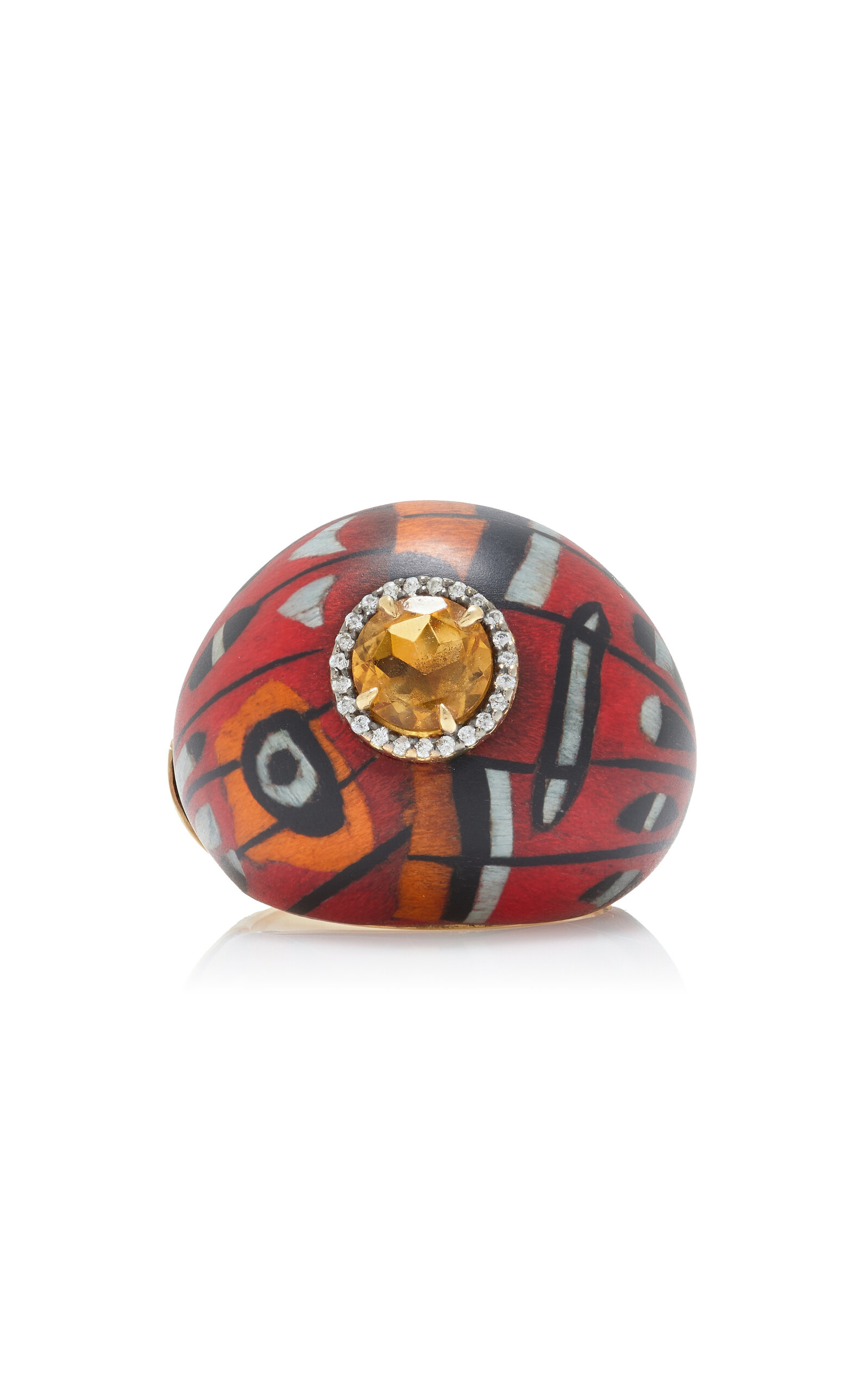 SILVIA FURMANOVICH BUTTERFLY MARQUETRY WOOD; CITRINE RING 