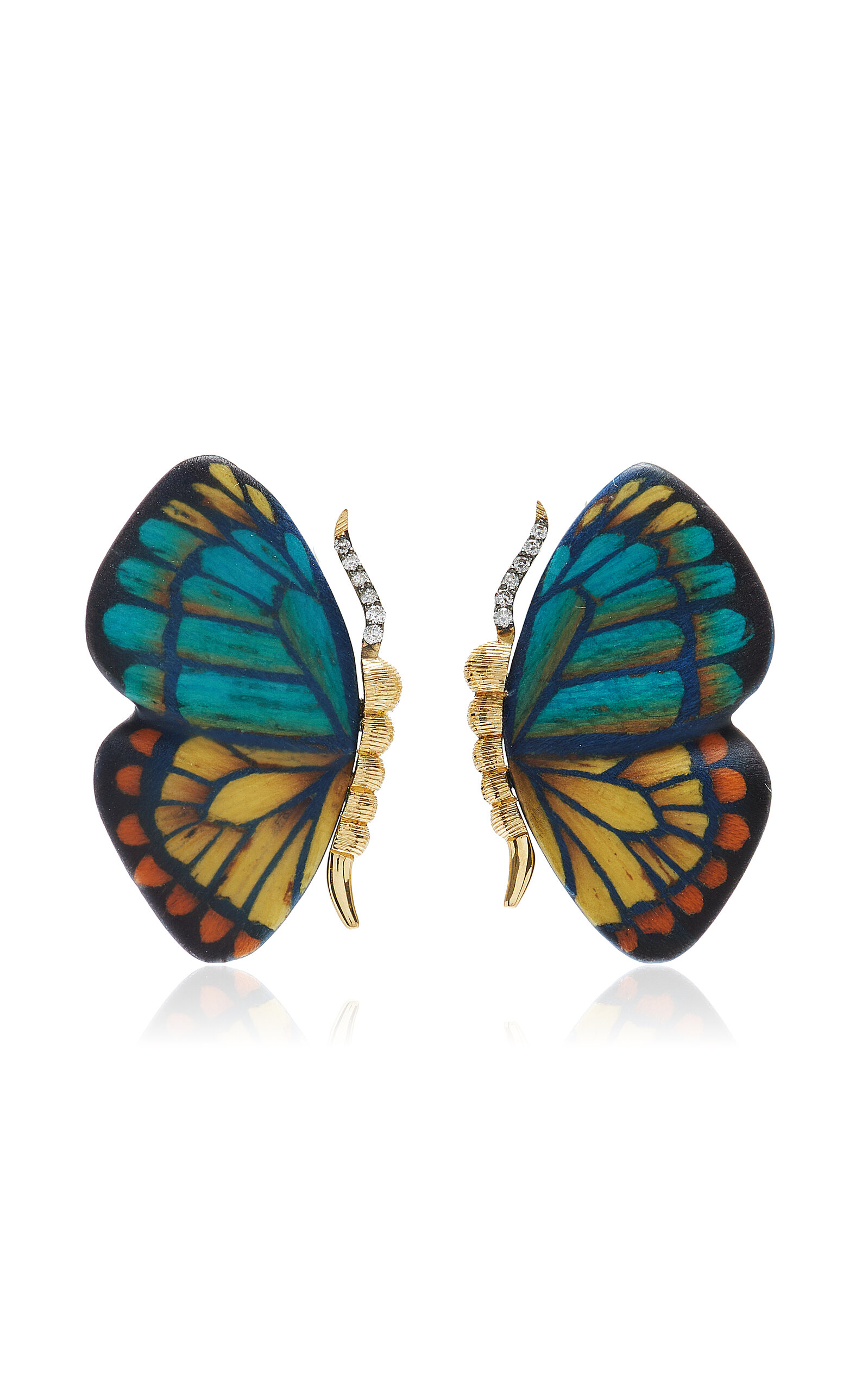 Mini Butterfly 18K Yellow Gold Marquetry Wood Earrings