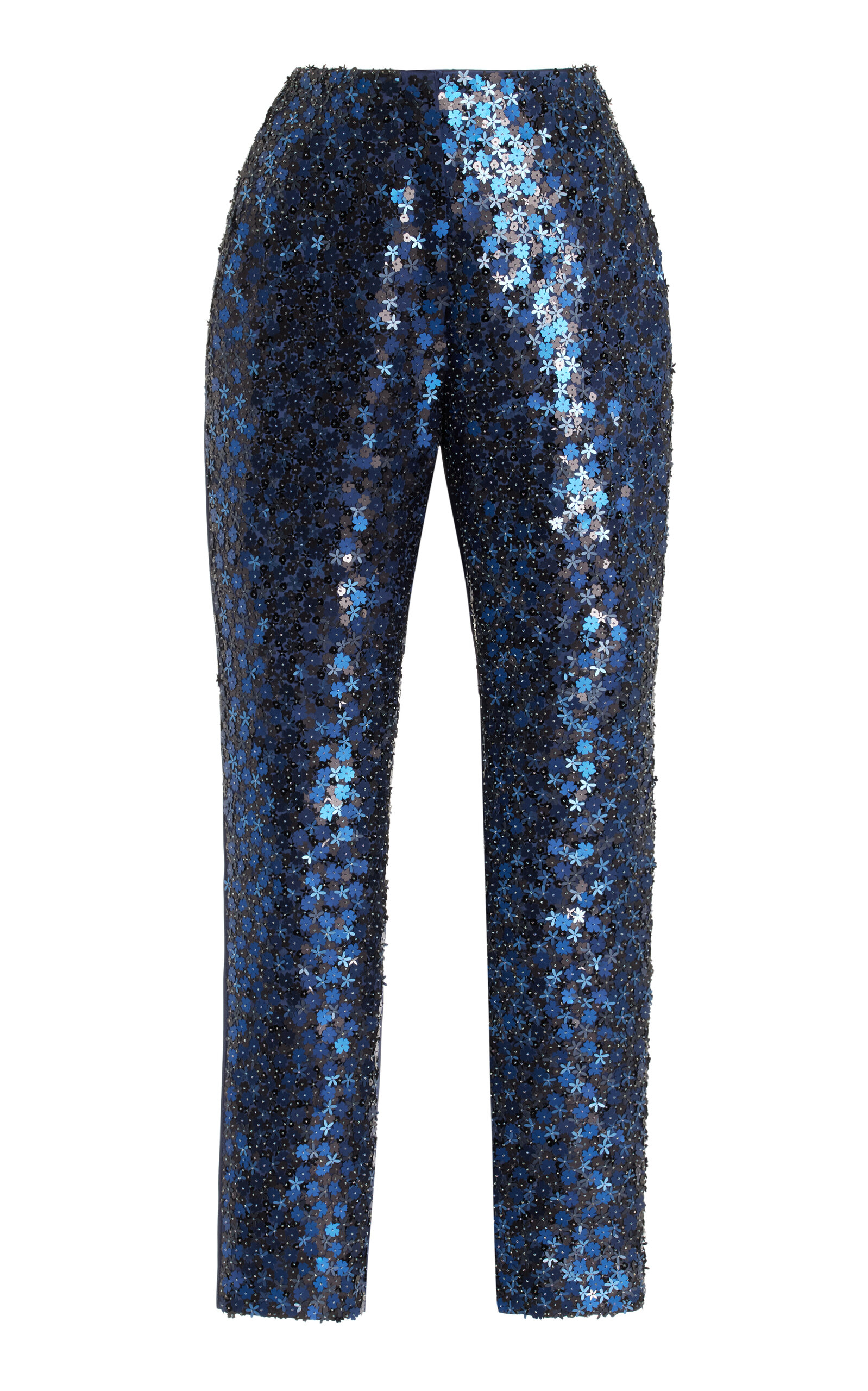 DELPOZO Sequined Satin Straight-Leg Pants