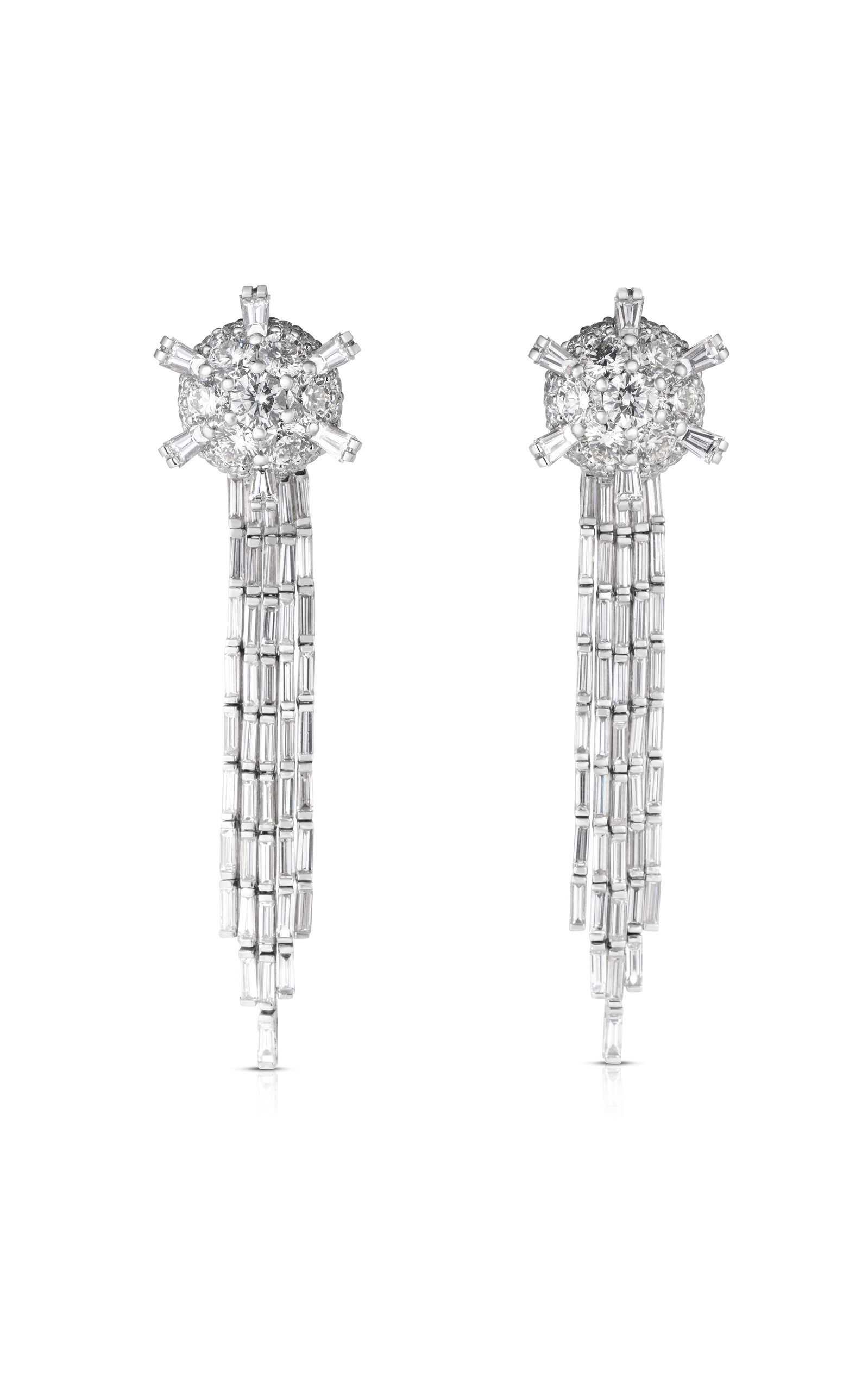 Platinum  Diamond Deco Spike Chandelier Earrings