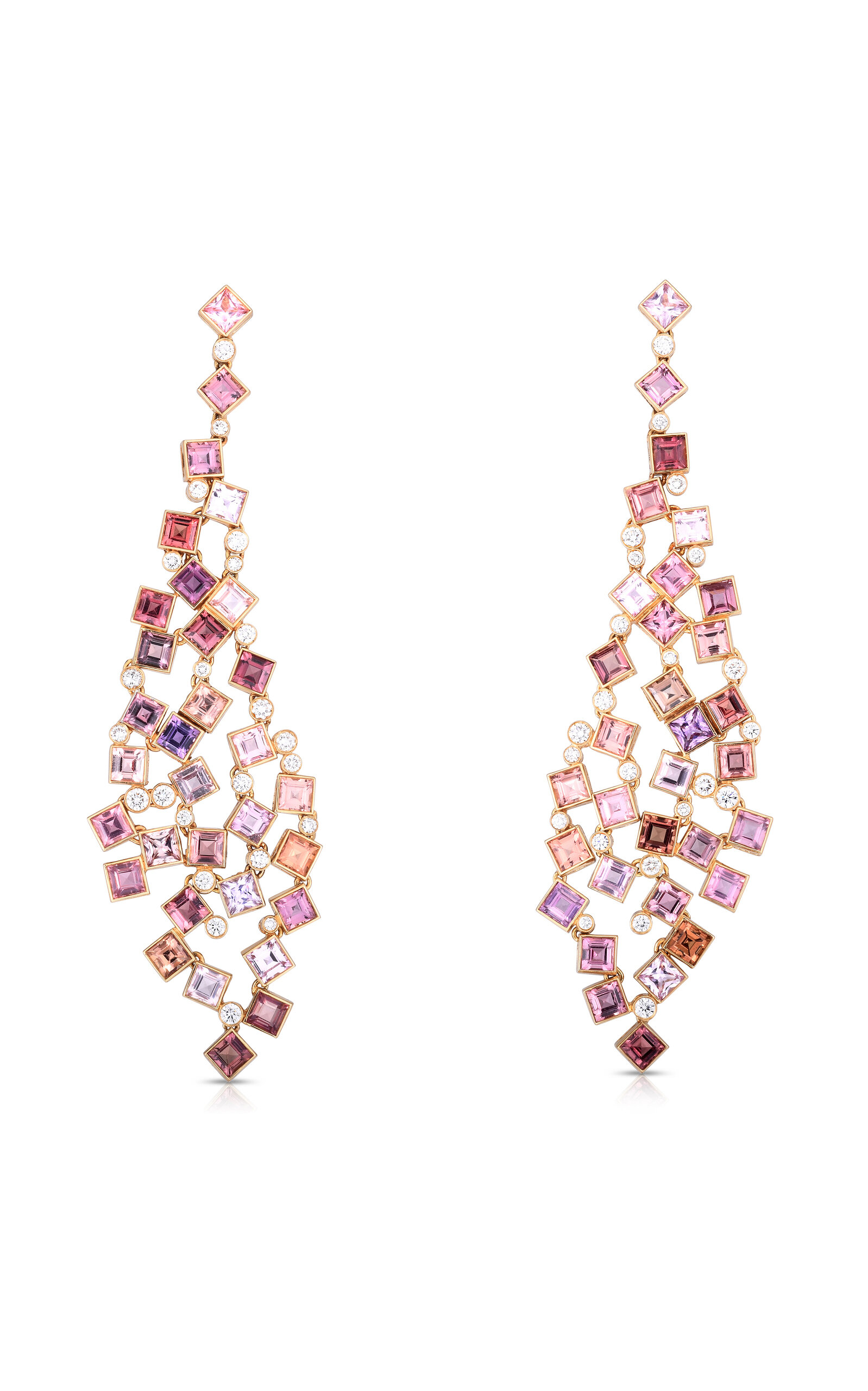 Shop Cicada 18k Yellow Gold Multi-color Sapphire Wave Chandeiler Earrings In Pink