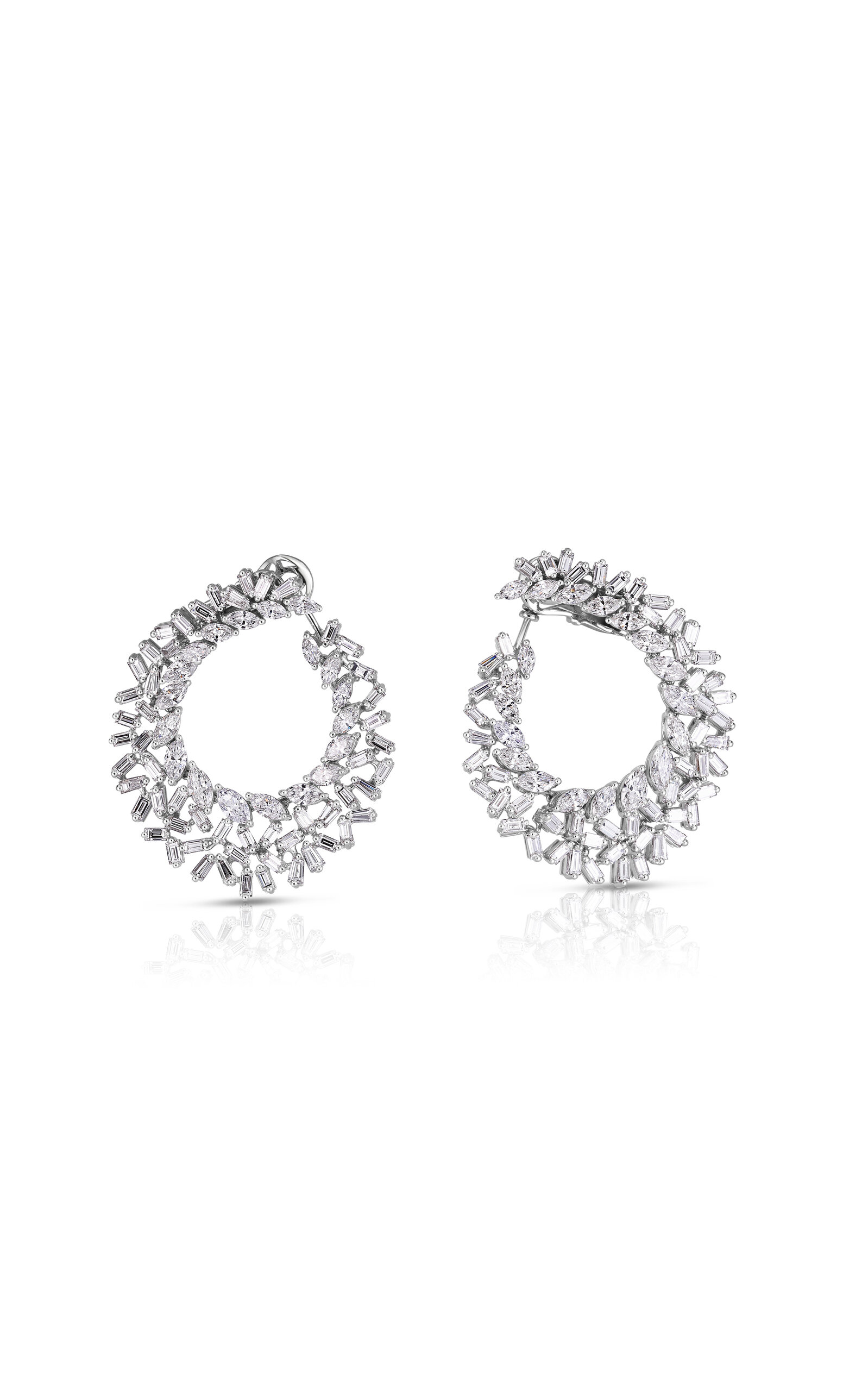 18k White Gold All-Diamond Cluster Hoop Earrings