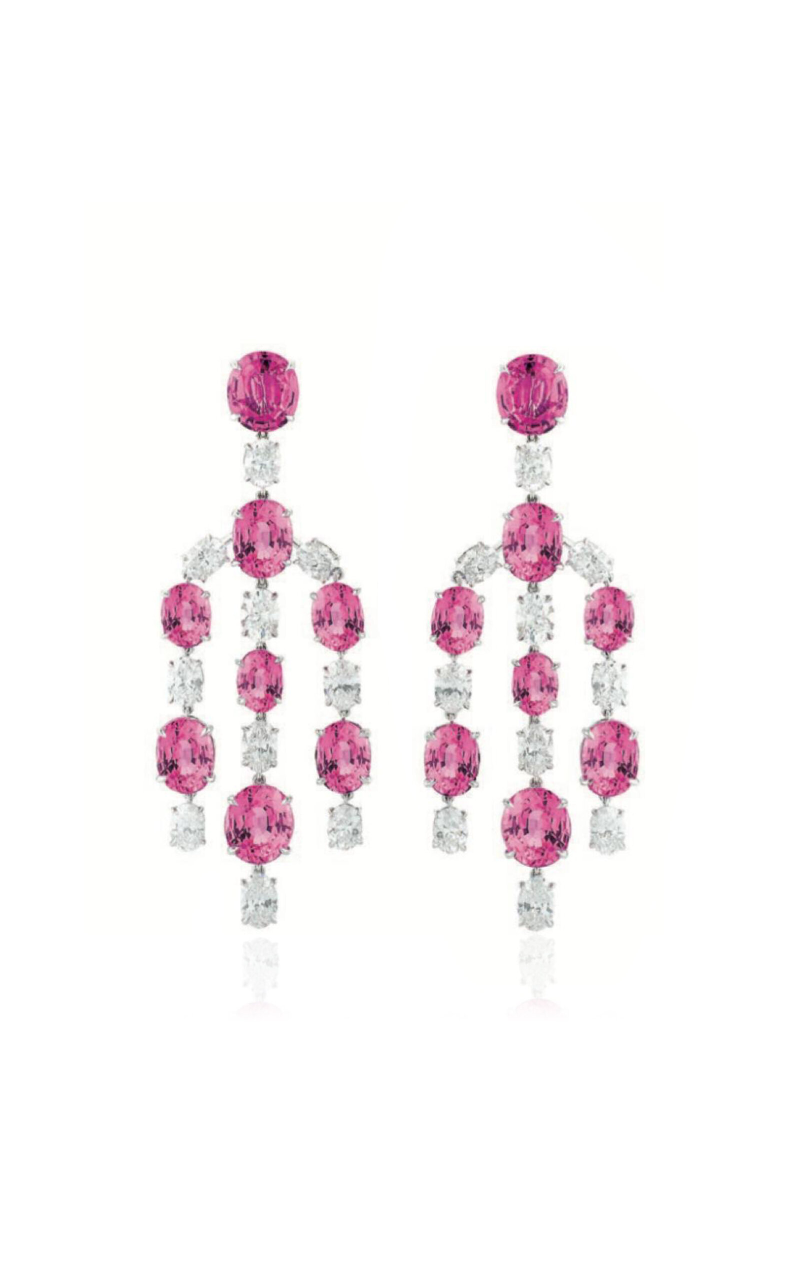 Platinum One of a Kind Diamond & Pink Sapphire Chandelier Earrings