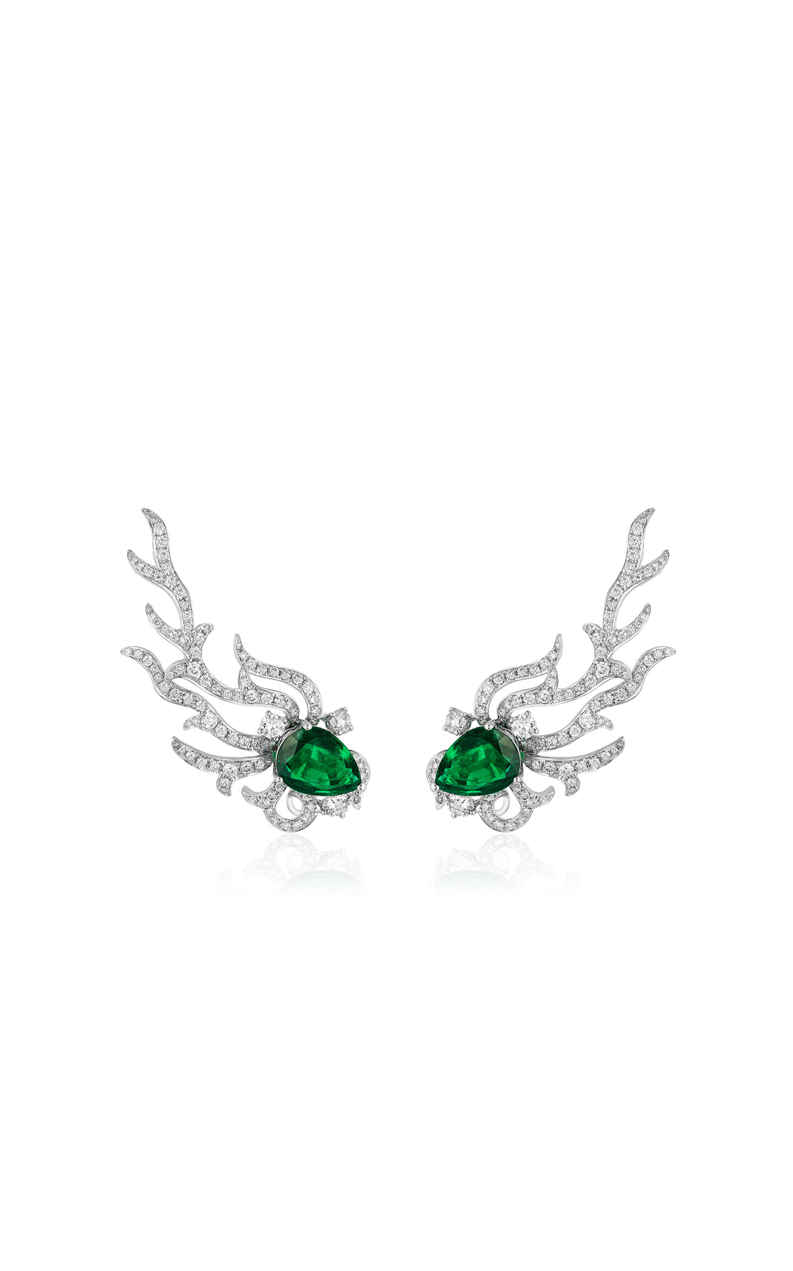 Shop Piranesi 18k White Gold Emerald Ear Climber In Green