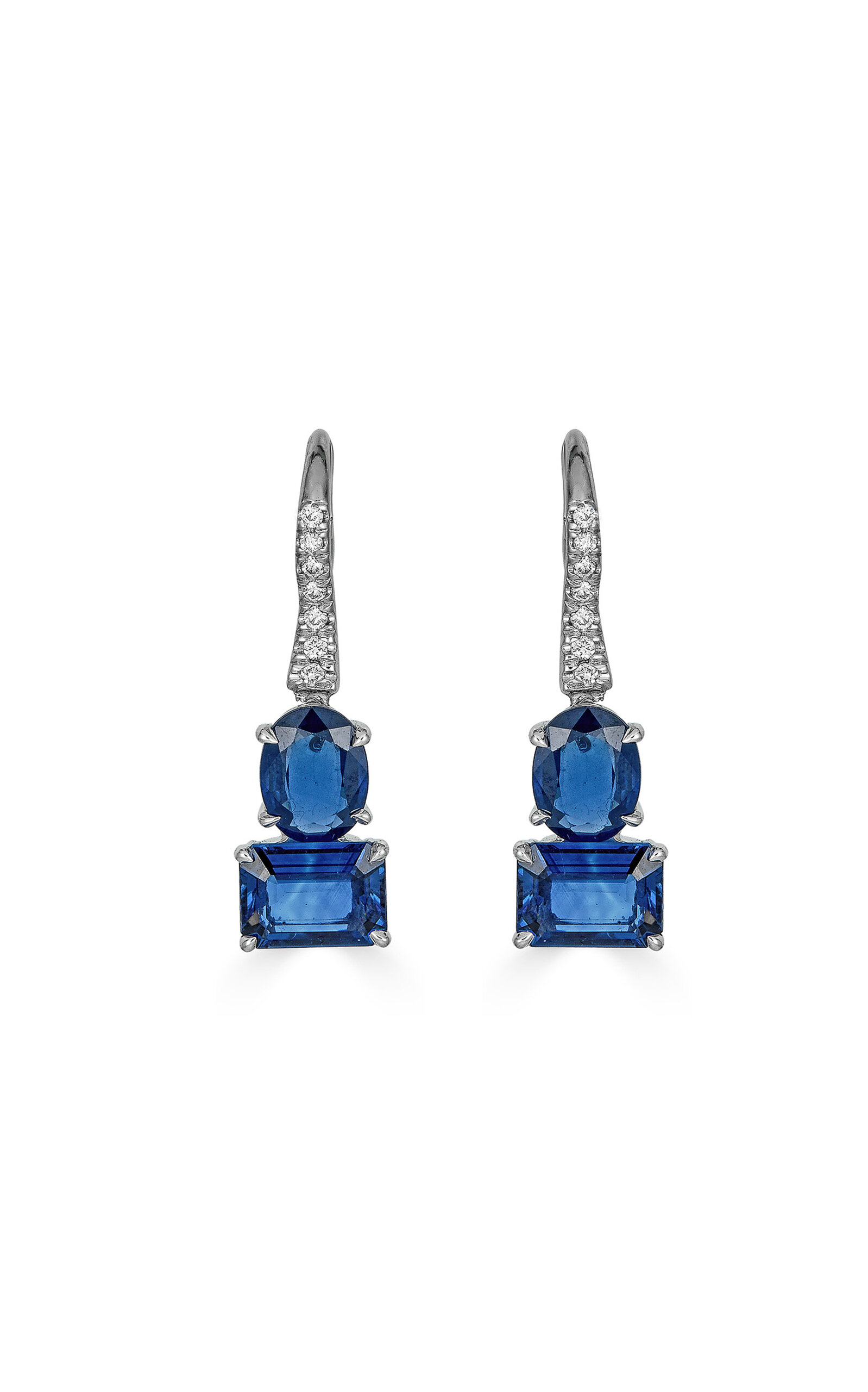 Shop Piranesi 18k White Gold Two Stone Drop Earrings In Blue