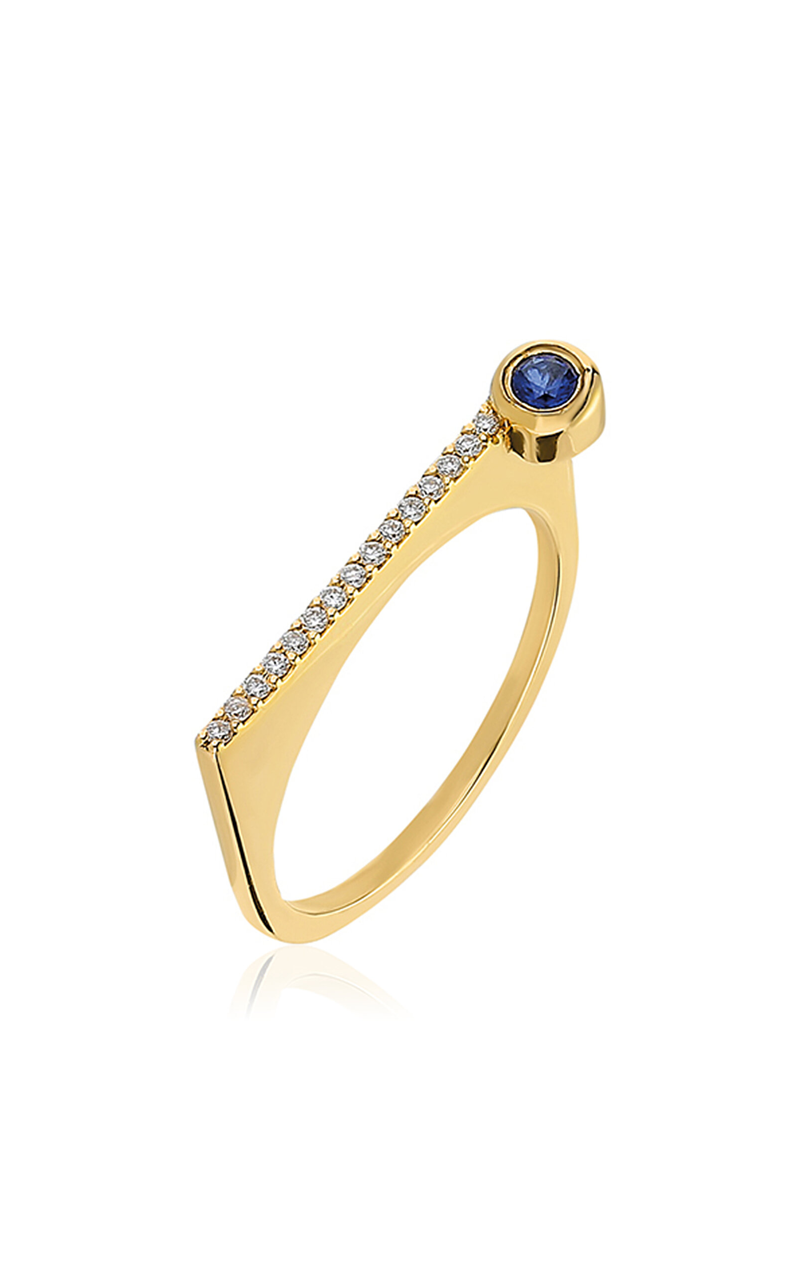Shop Itä Fine Jewelry 14k Yellow Gold ¡buenos Días! “horizon” Ray Ring In Yellow Gold With White Diamonds And Sapphire