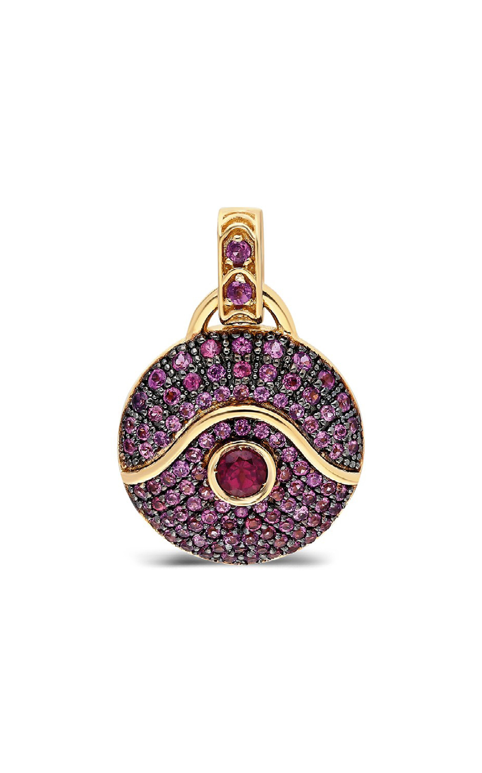 Shop Itä Fine Jewelry 14k Yellow Gold "acu" Rhodolite Pendant In Pink