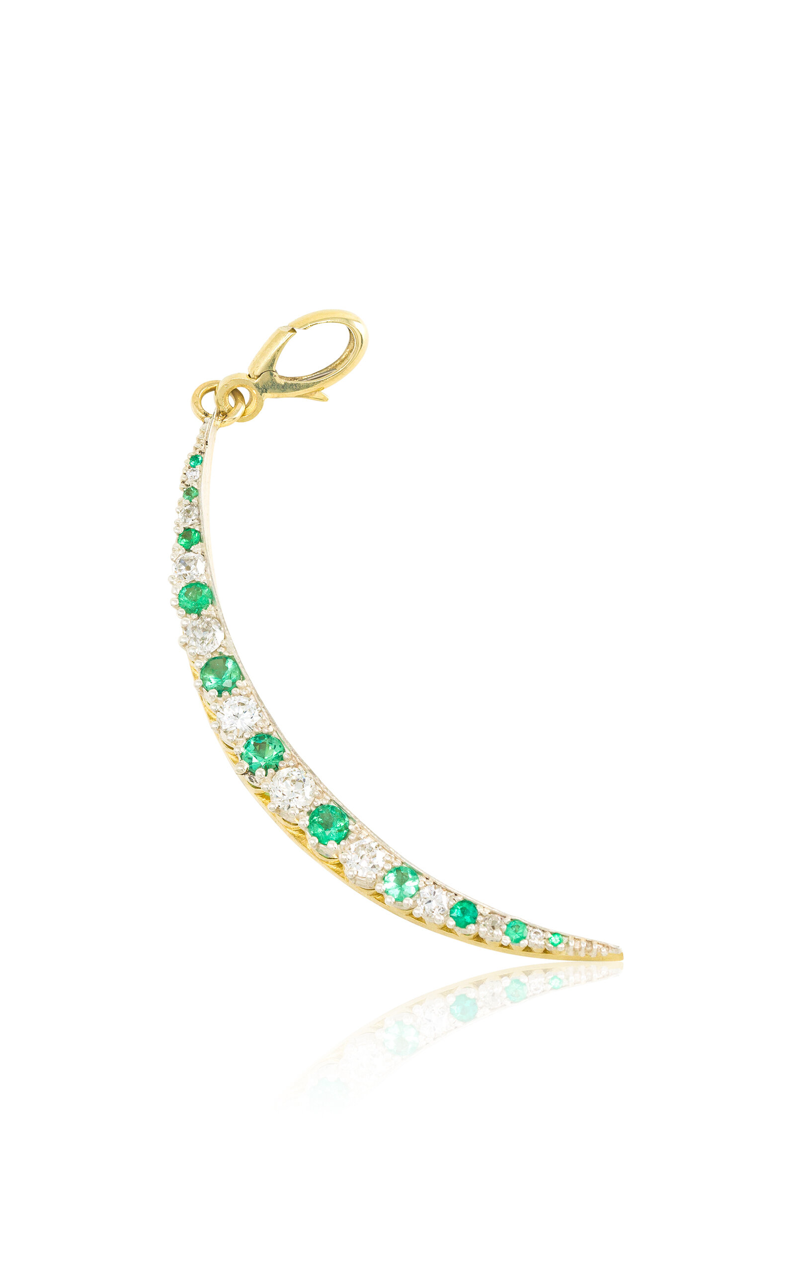 18K Yellow Gold Diamond And Emerald Crescent Charm