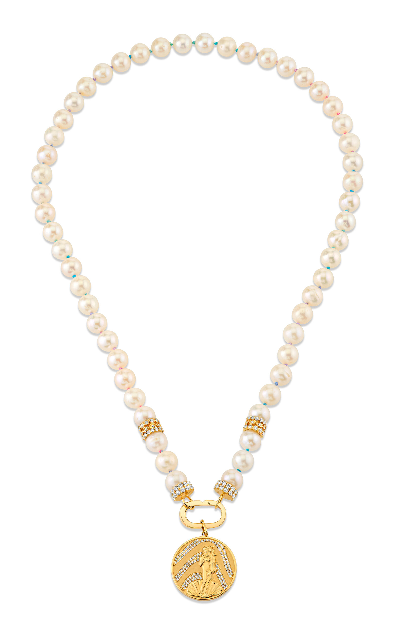 Shop Sydney Evan 14k Yellow Gold Venus Coin On Freshwater Pearl Beaded Necklace In White