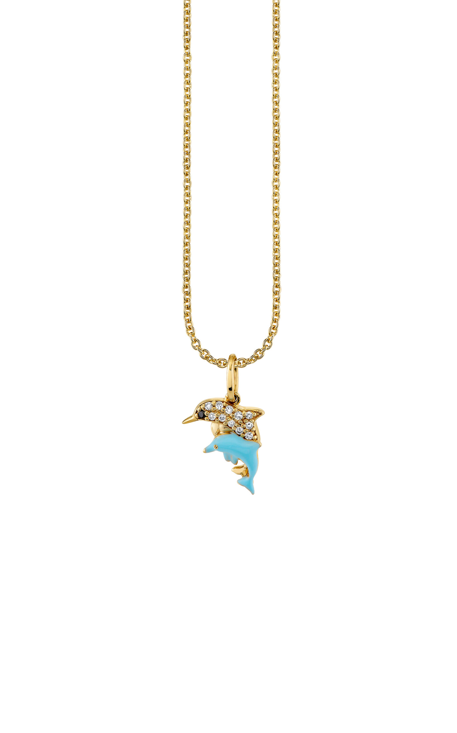 Shop Sydney Evan 14k Yellow Gold Dolphin Family Charm Necklace In Blue