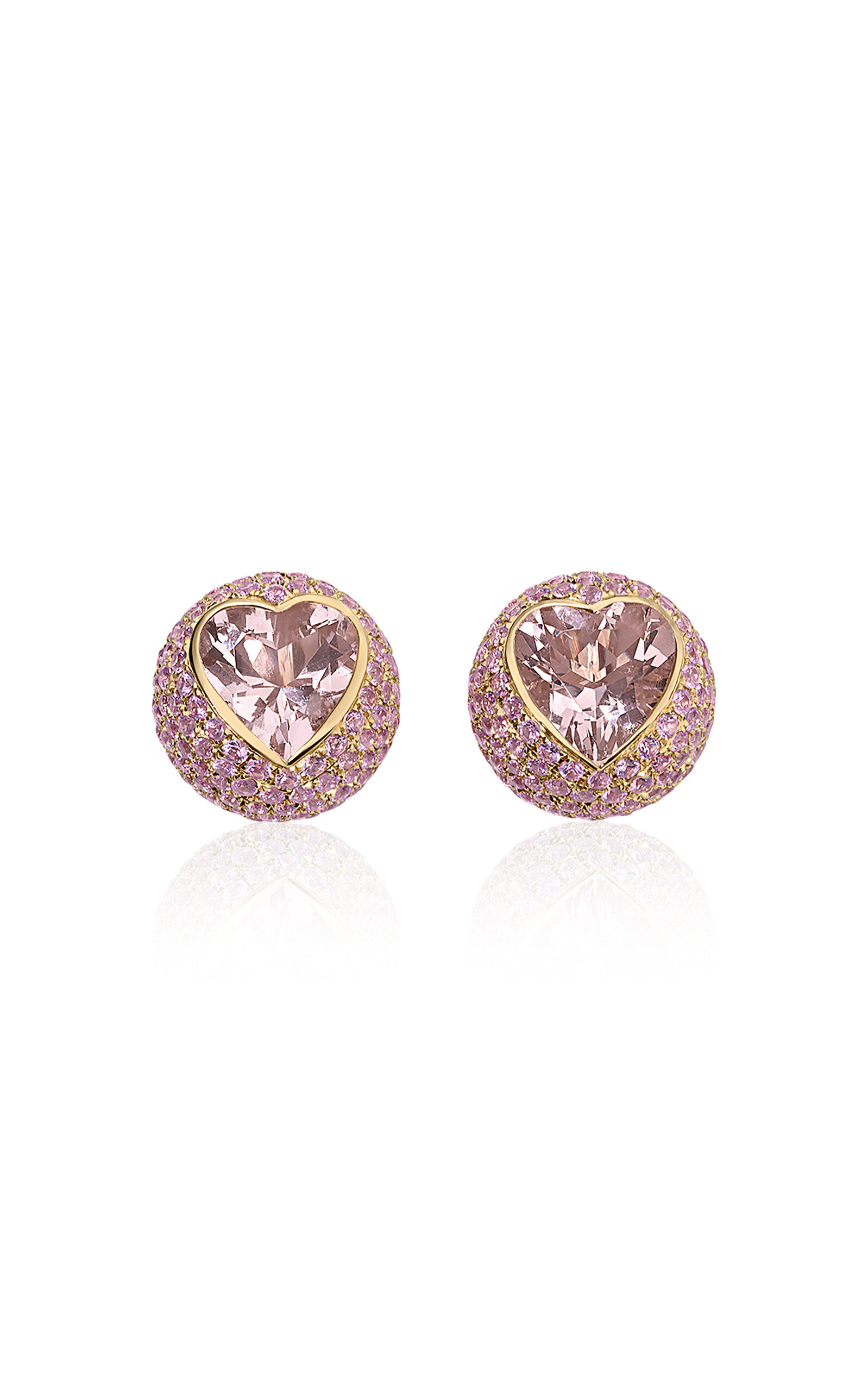 Devon Woodhill 18k Yellow Gold Peek-a-boo Heart Earrings In Pink