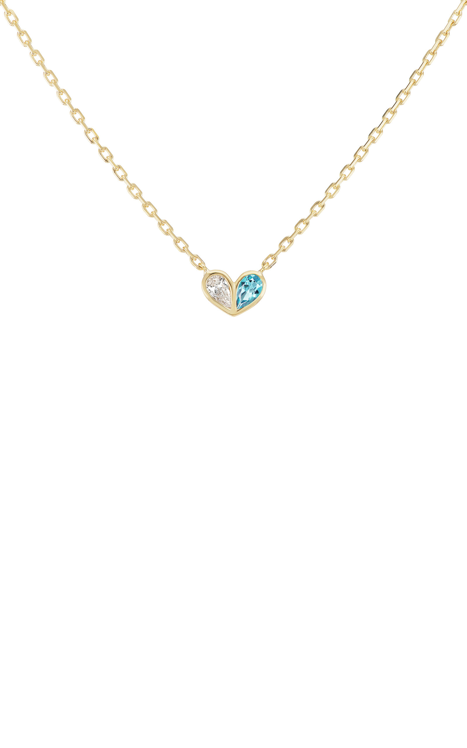 Sweetheart 18K Yellow Gold Diamond And Aquamarine Necklace