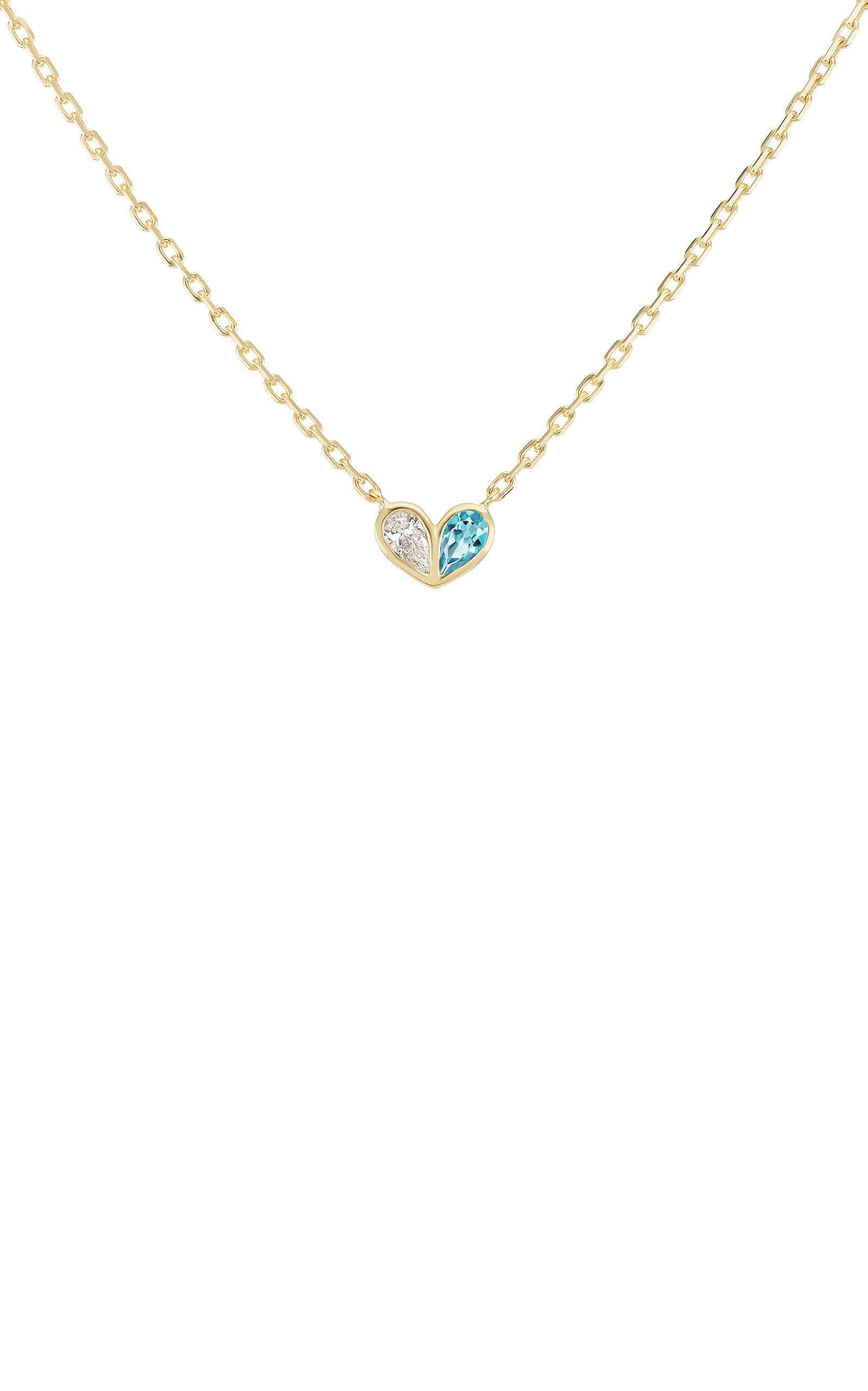 Gemella Jewels Sweetheart 18k Yellow Gold Diamond And Aquamarine Necklace In Blue