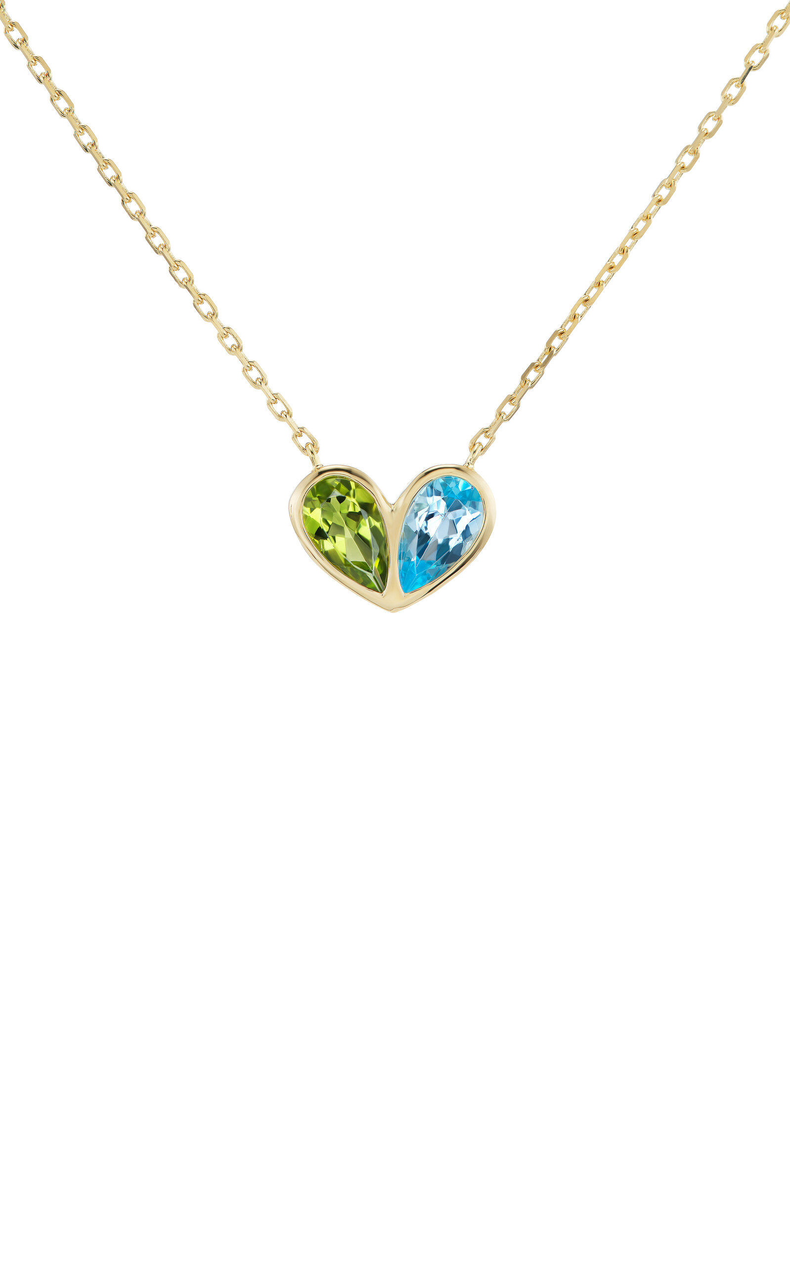 Jumbo Sweetheart 18K Yellow Gold; Peridot; Blue Topaz Necklace