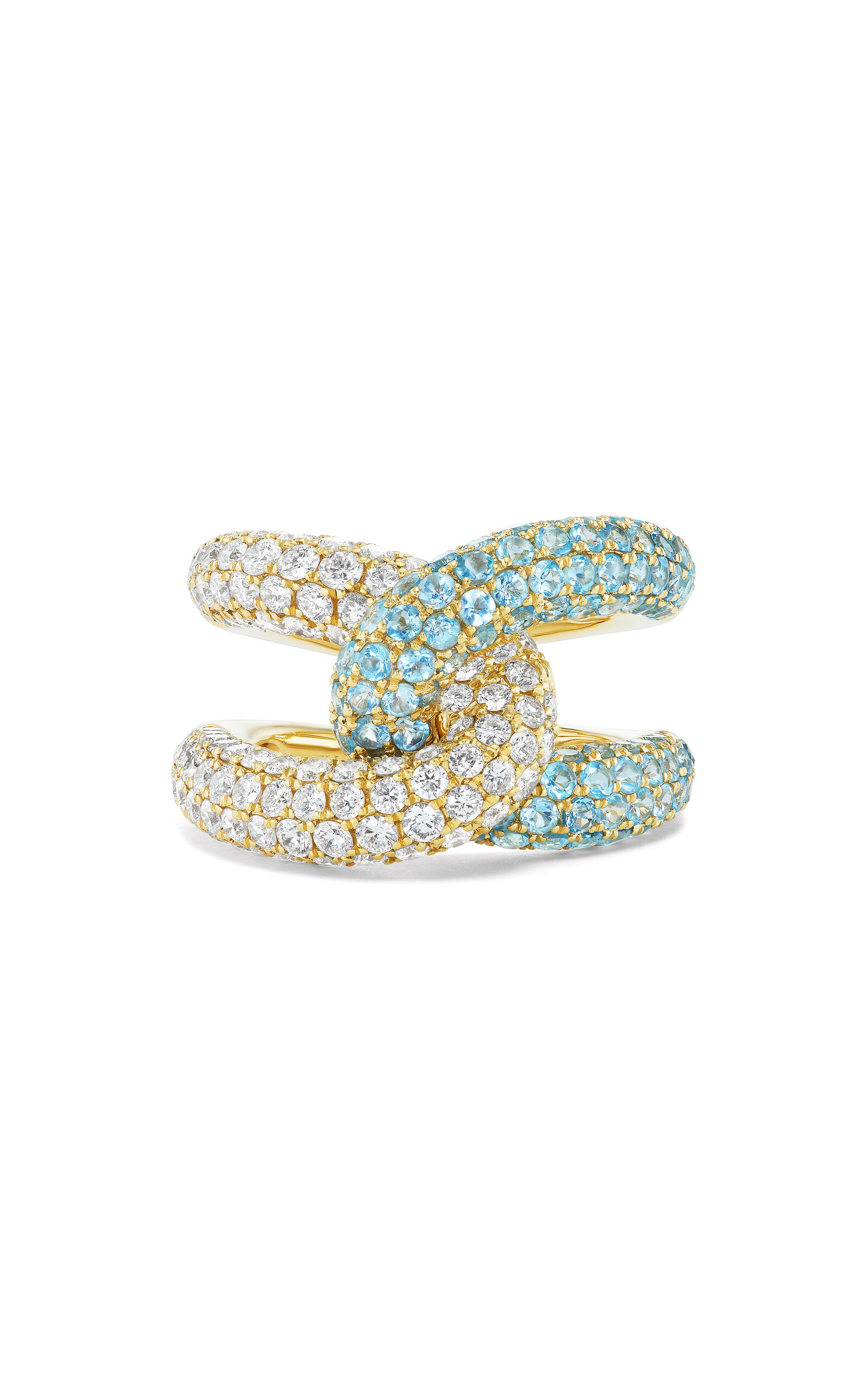 Shop Gemella Jewels Intertwin 18k Yellow Gold; Diamond And Blue Topaz Ring In Light Blue