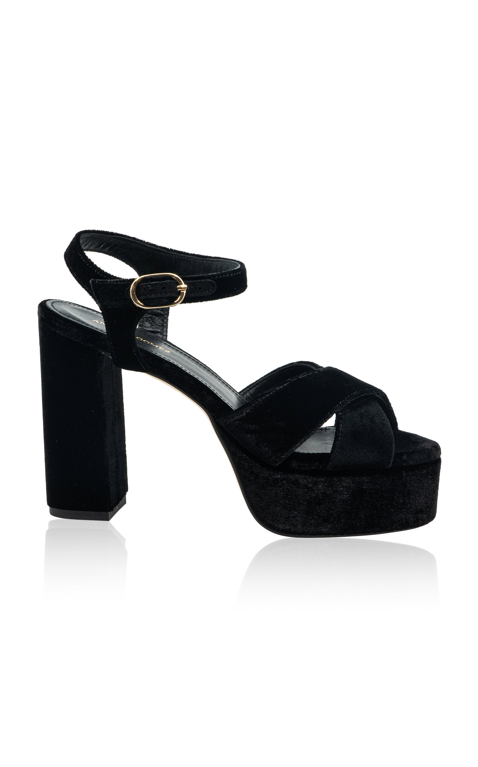Andrea Gomez Bella Satin Platform Sandals In Black