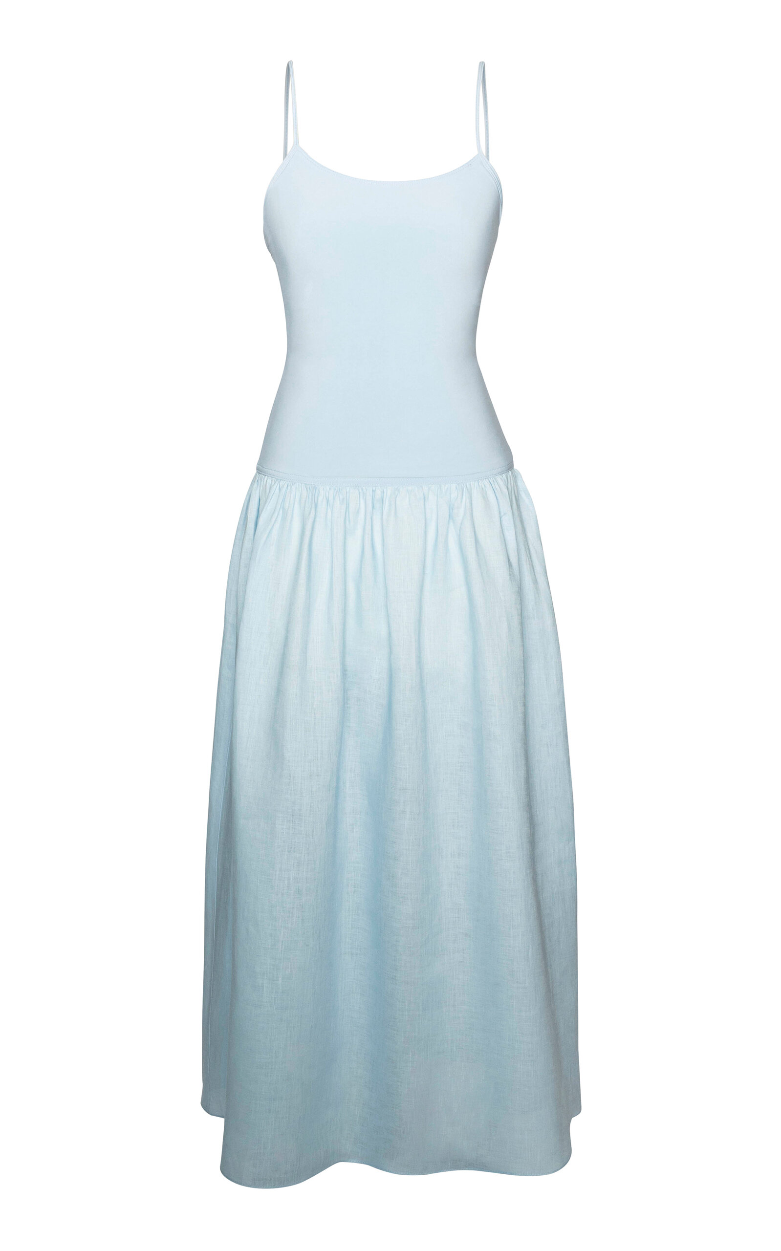 Laura Garcia Lauren Drop-waist Jersey-linen Maxi Dress In Blue