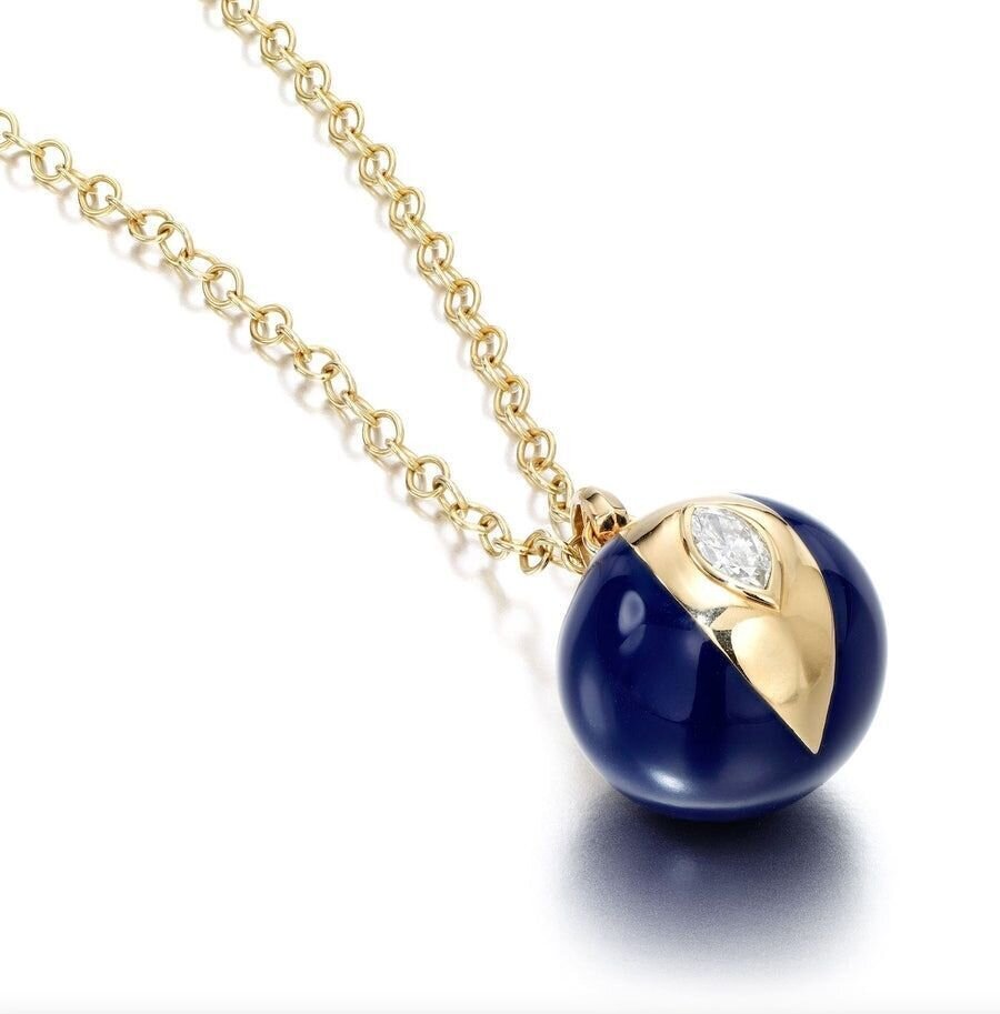 Shop Almasika 18k Yellow Gold Terra Nova Enamel Globe Necklace In Blue