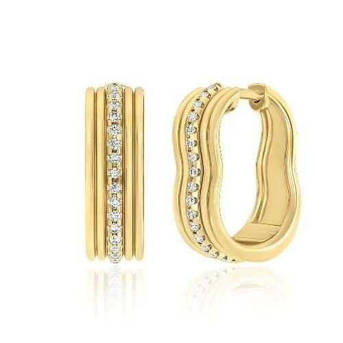 18K Yellow Gold and Diamond Berceau Motif Hoop Earrings