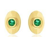 18K Yellow Gold and Emerald Sagesse Bezel Oval Earrings