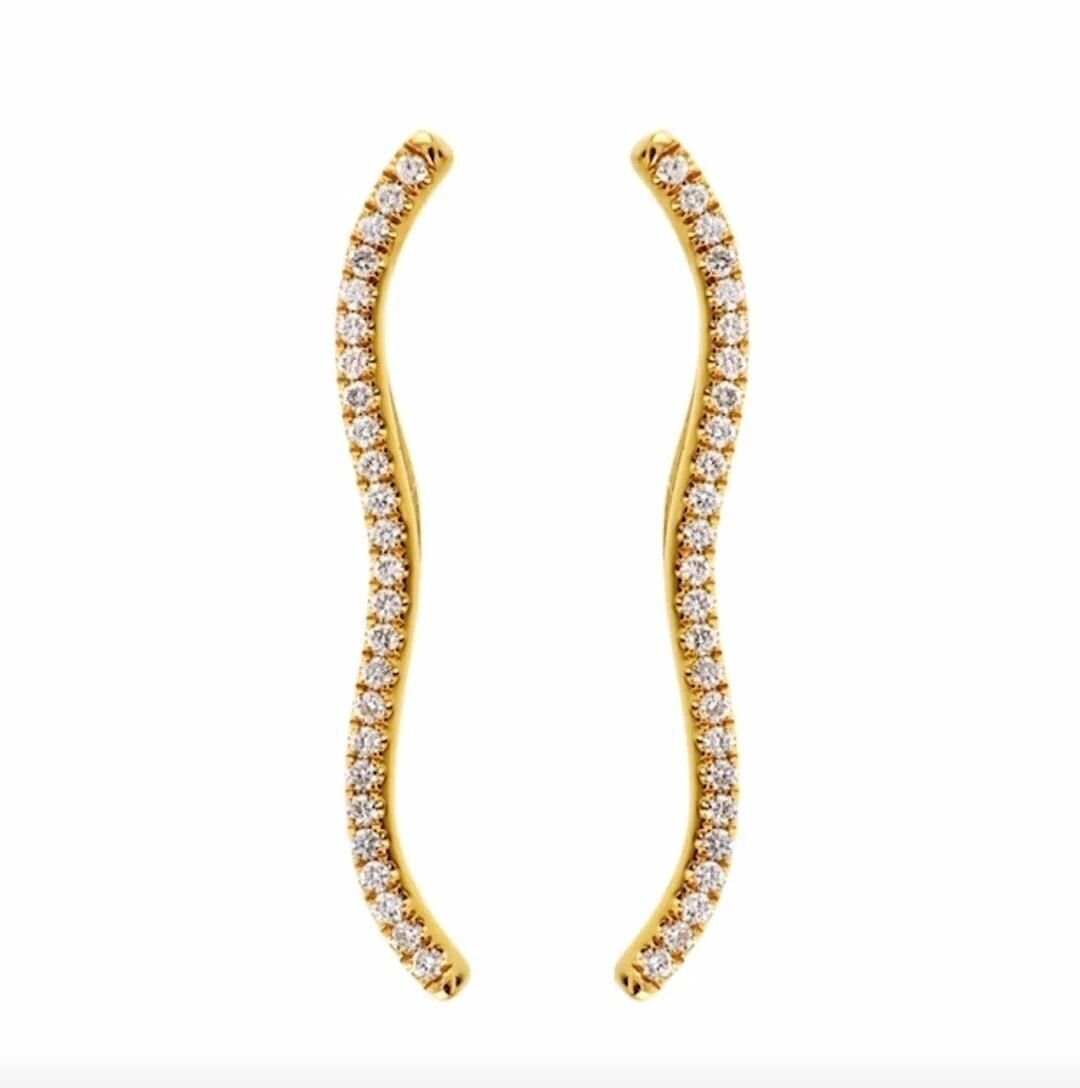 18K Yellow Gold Berceau Pave Diamond Earrings