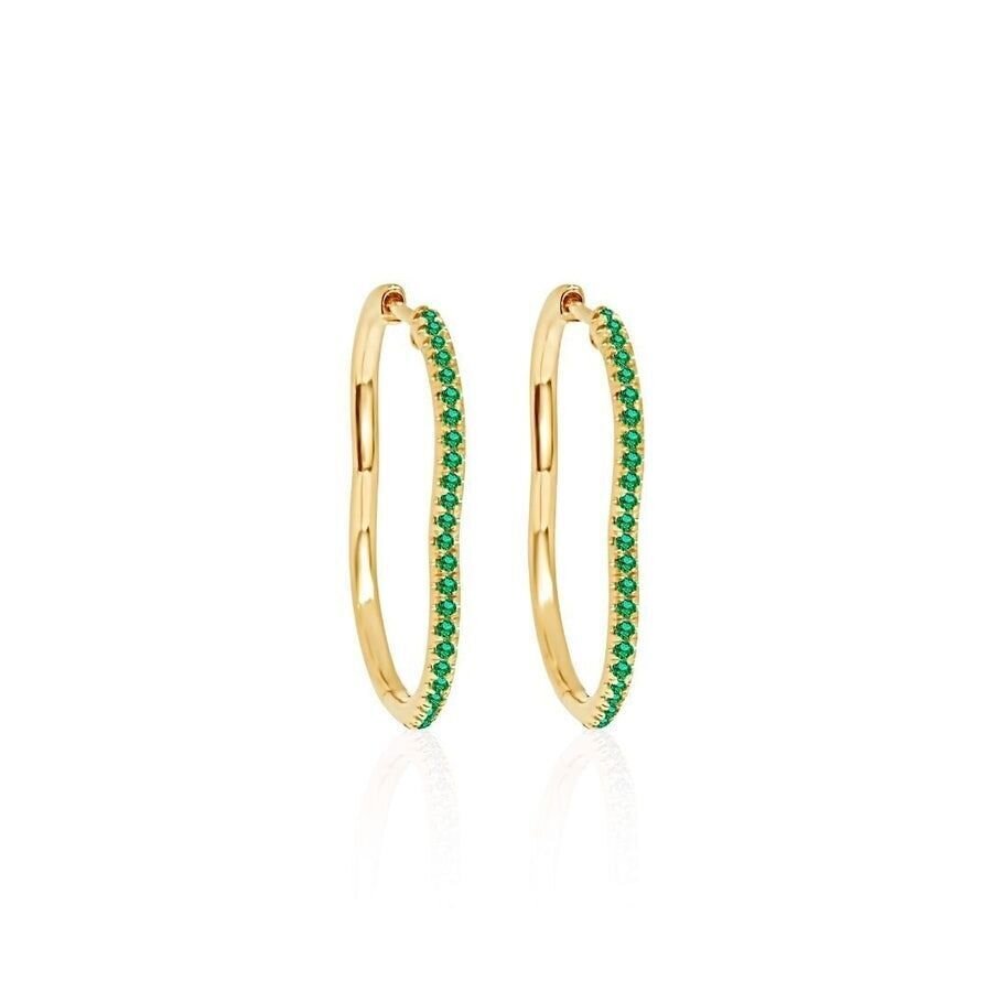 18K Yellow Gold Berceau Emerald Pave Hoop Earrings