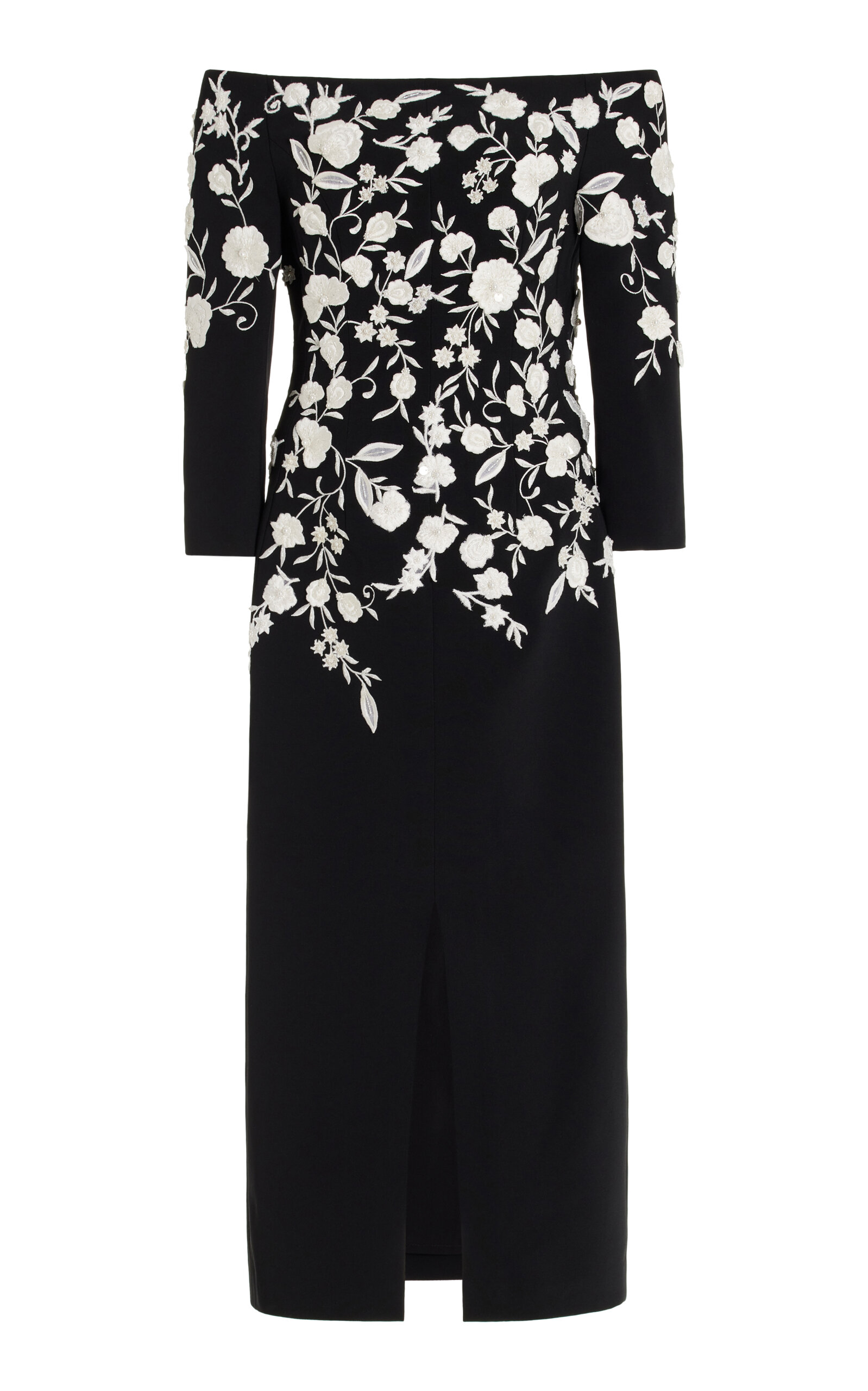 Carolina Herrera Floral-embroidered Midi Dress In Black