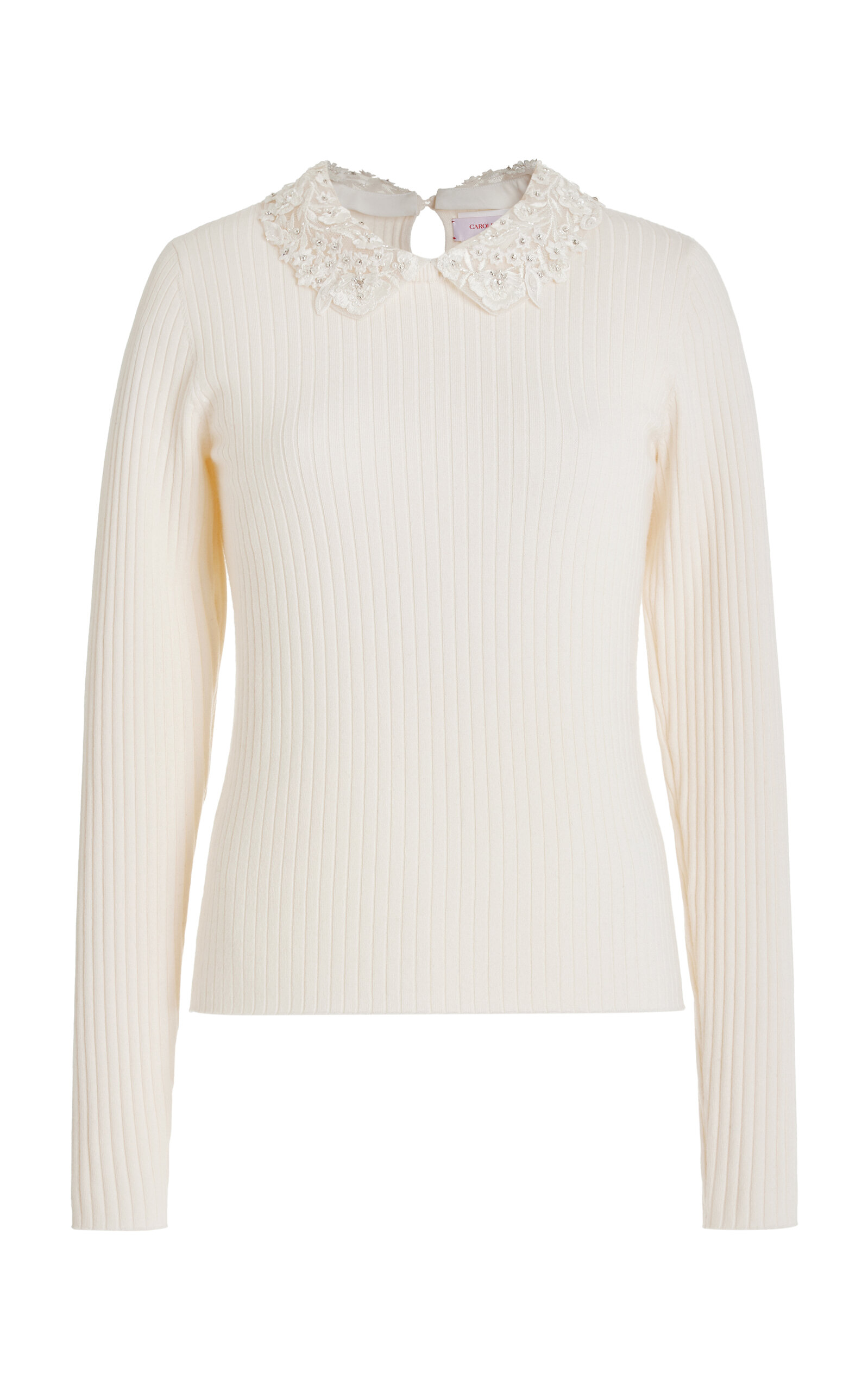 Carolina Herrera Embroidered-collar Knit Wool Top In White