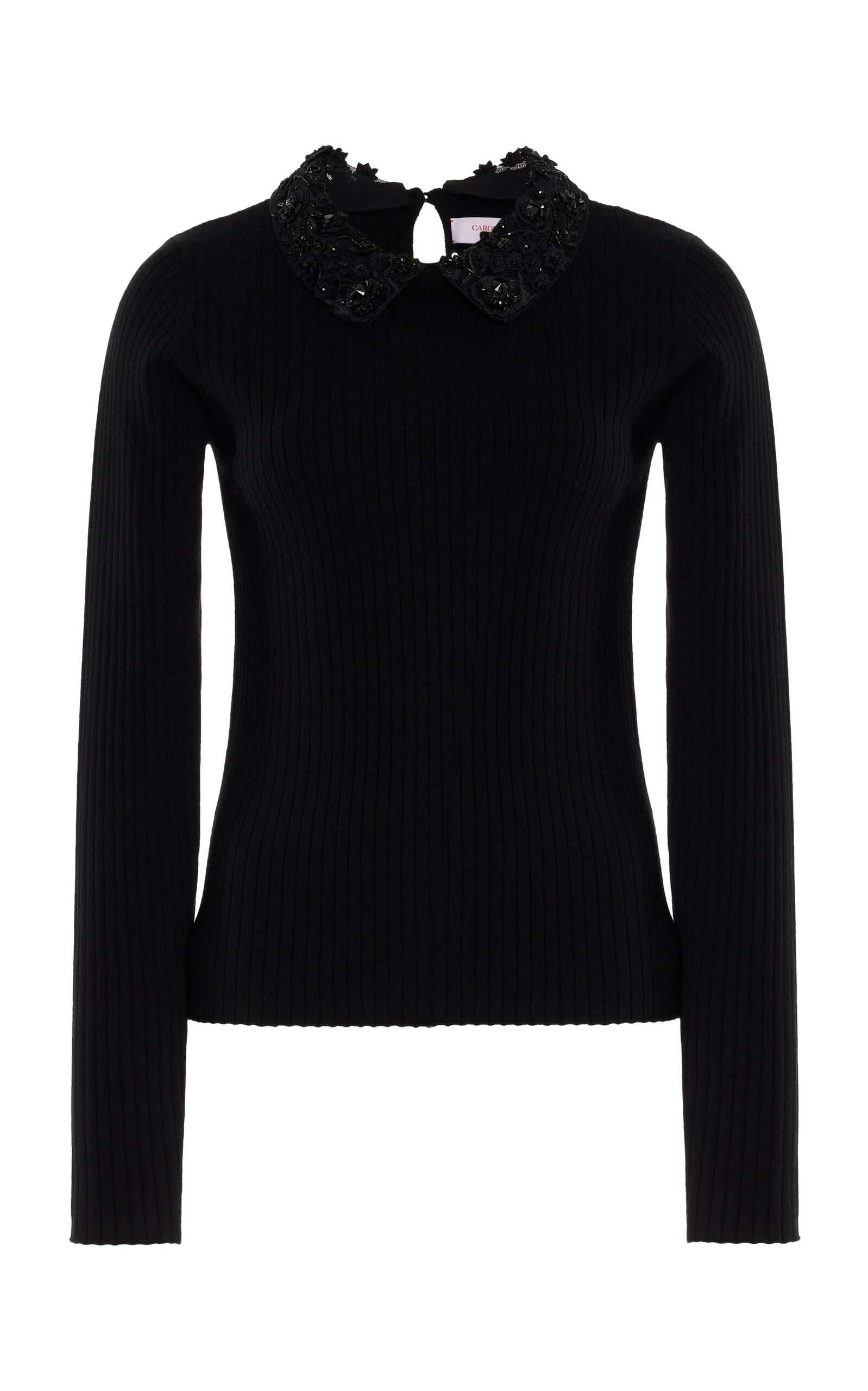 Carolina Herrera Embroidered-collar Knit Wool Top In Black