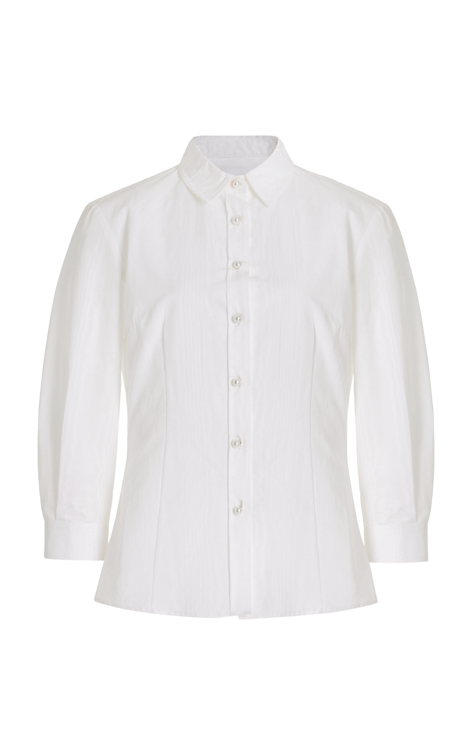 Carolina Herrera Icon Pearl-buttoned Cotton-blend Shirt In Ivory