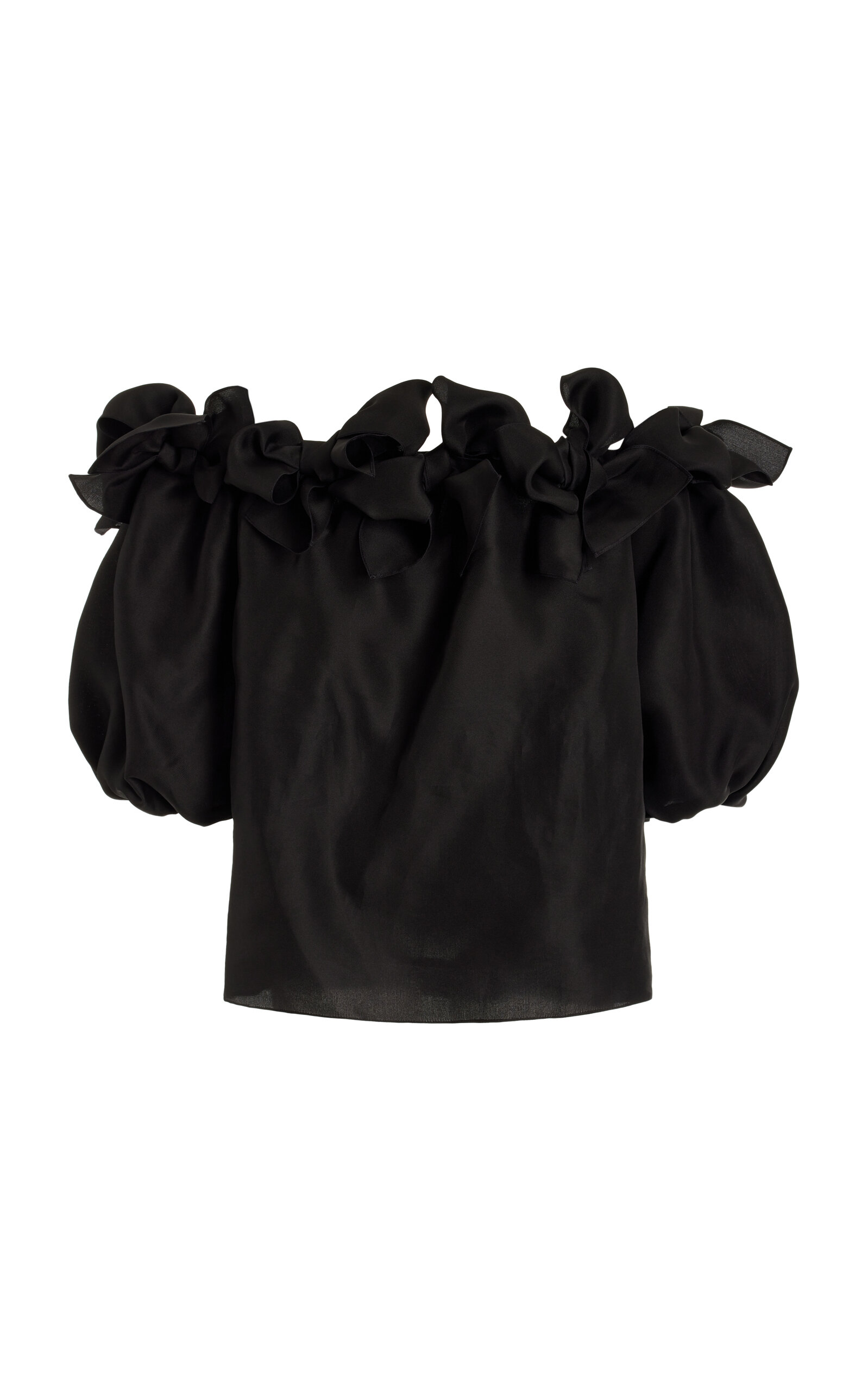 Carolina Herrera Rosette-detailed Off-the-shoulder Silk Top In Black