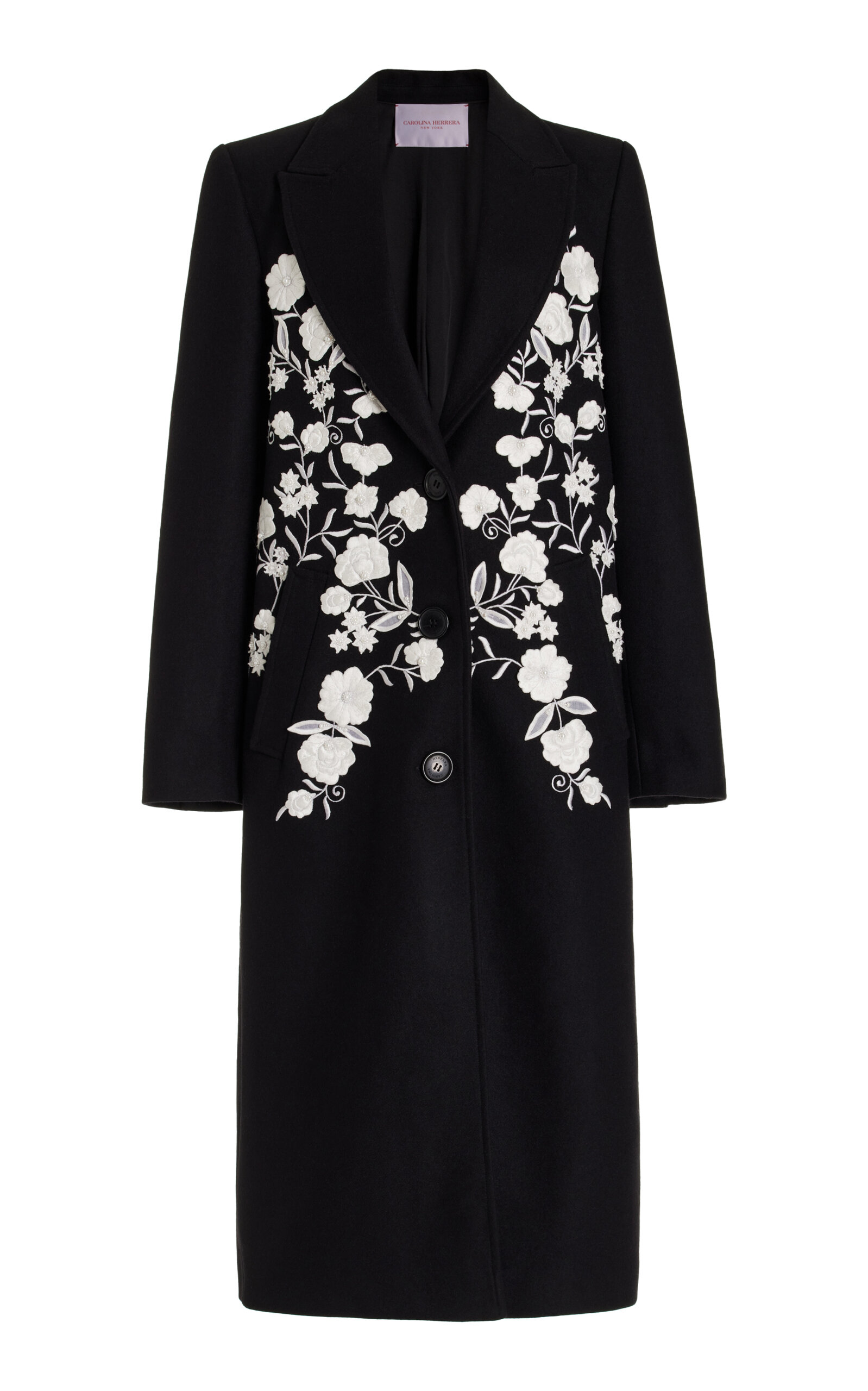 Carolina Herrera Embroidered Wool-Blend Coat - Black/white