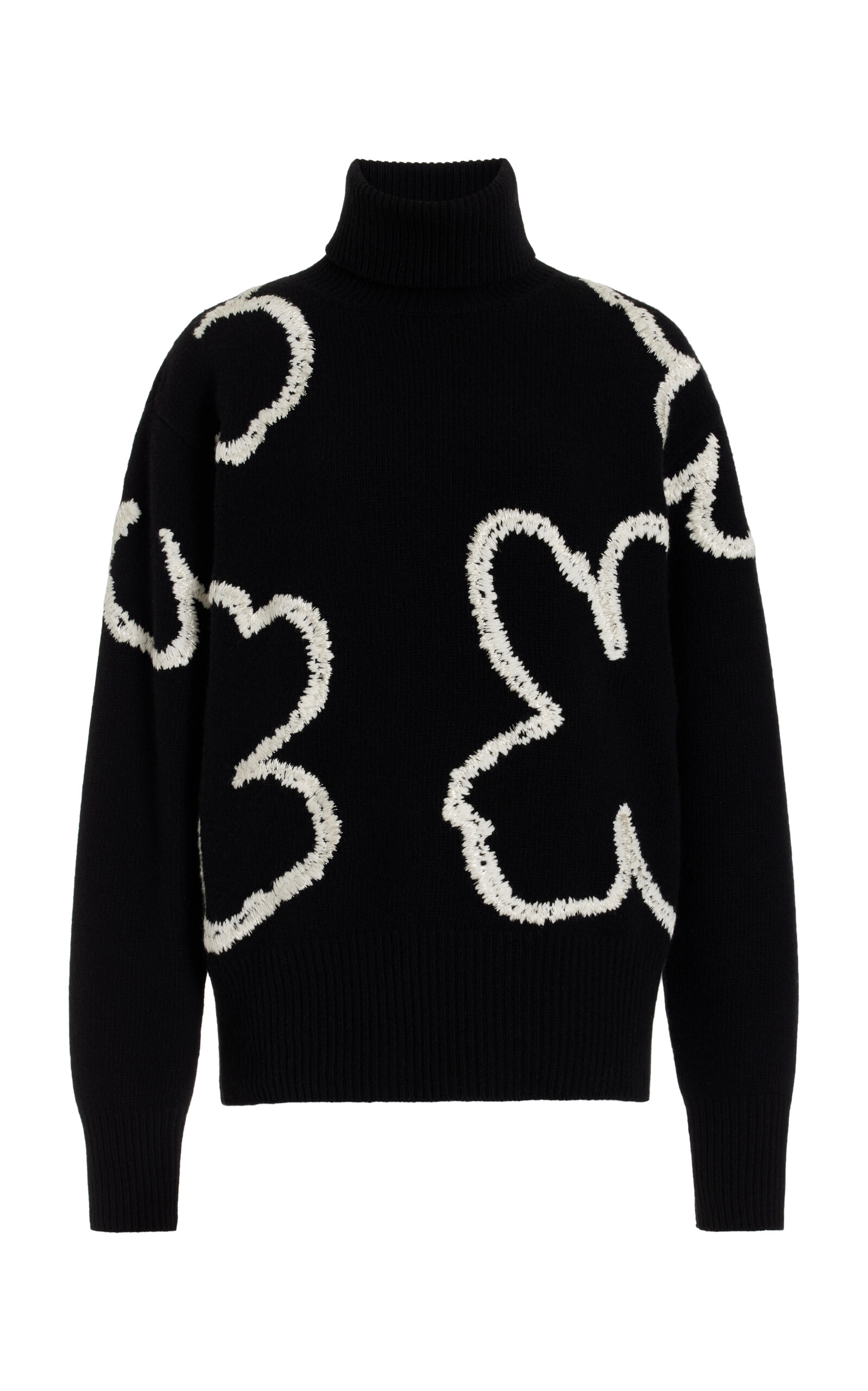 Carolina Herrera Embroidered Knit Wool-cashmere Sweater In Black
